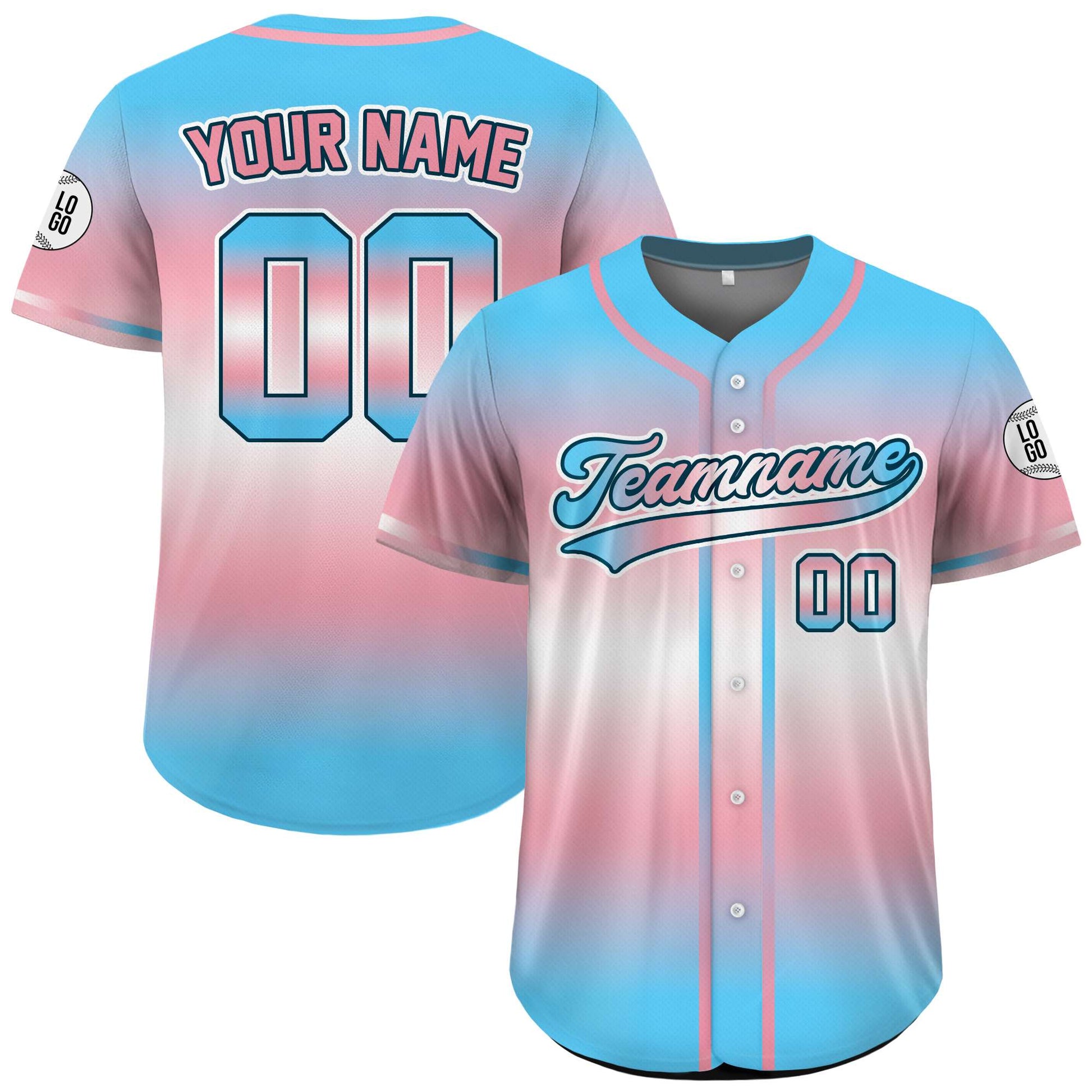 Custom Transgender Pride Gradient Baseball Jersey