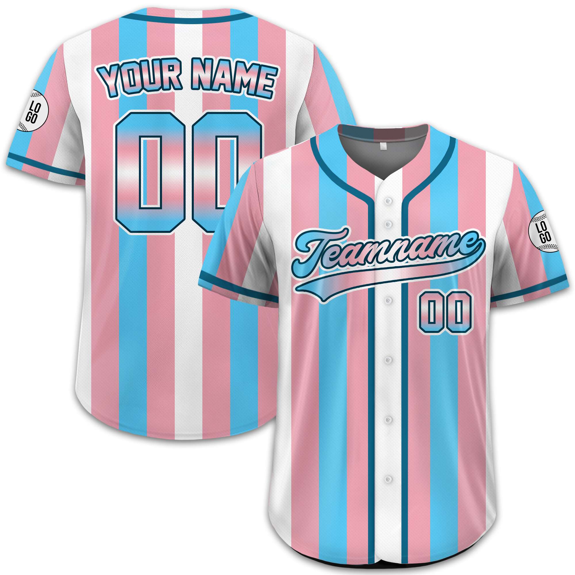 Custom Transgender Pride Striped Baseball Jersey