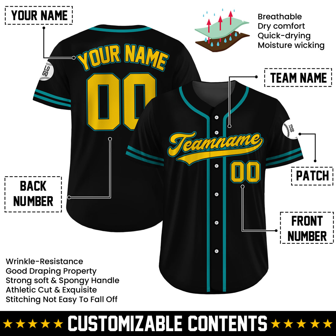 Custom Tropical Gold Strike Baseball Jersey