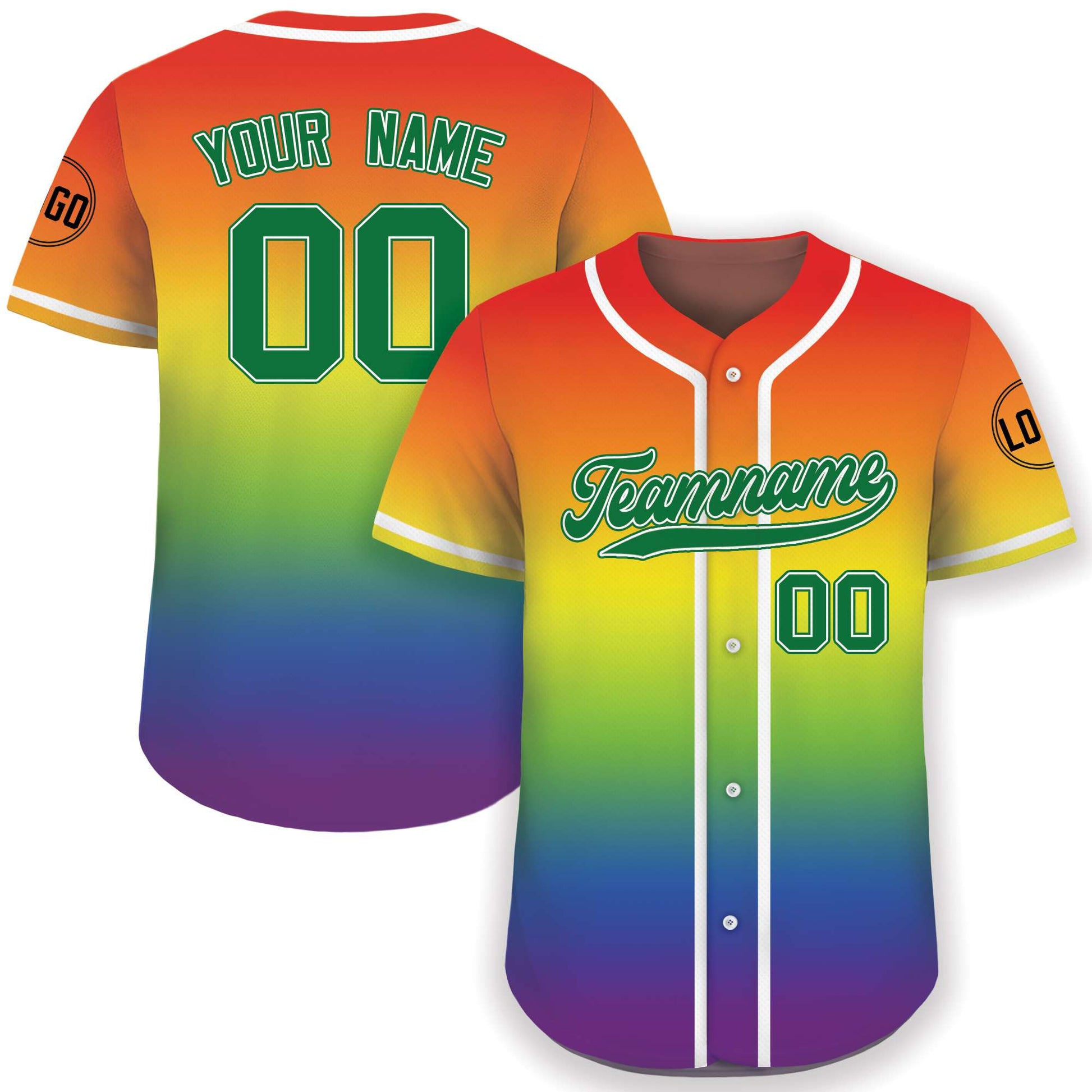 Custom Vibrant Rainbow Ombre Pride Baseball Jersey