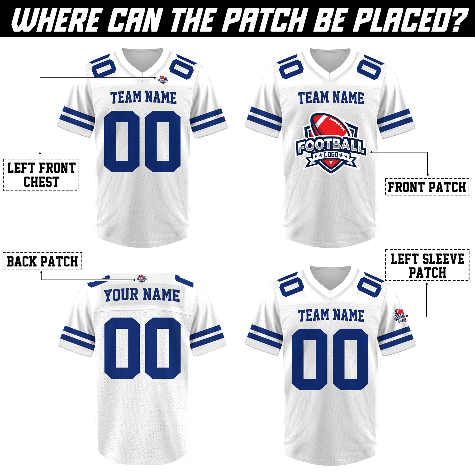 Custom White Blue Football Jersey, Personalized Football Jersey Uniform for Men Women