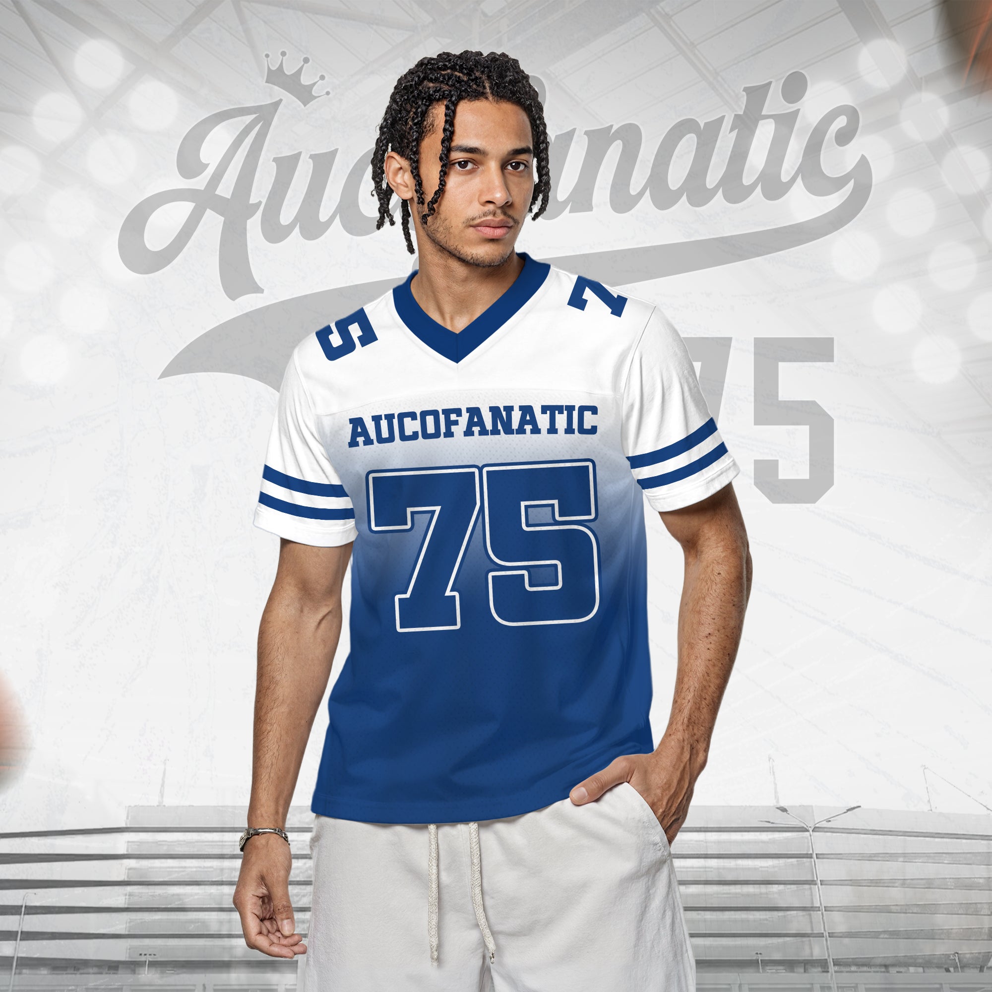 Custom White Blue Gradient Football Jersey, Personalized Team Name Number Football Jersey for Men Women Youth