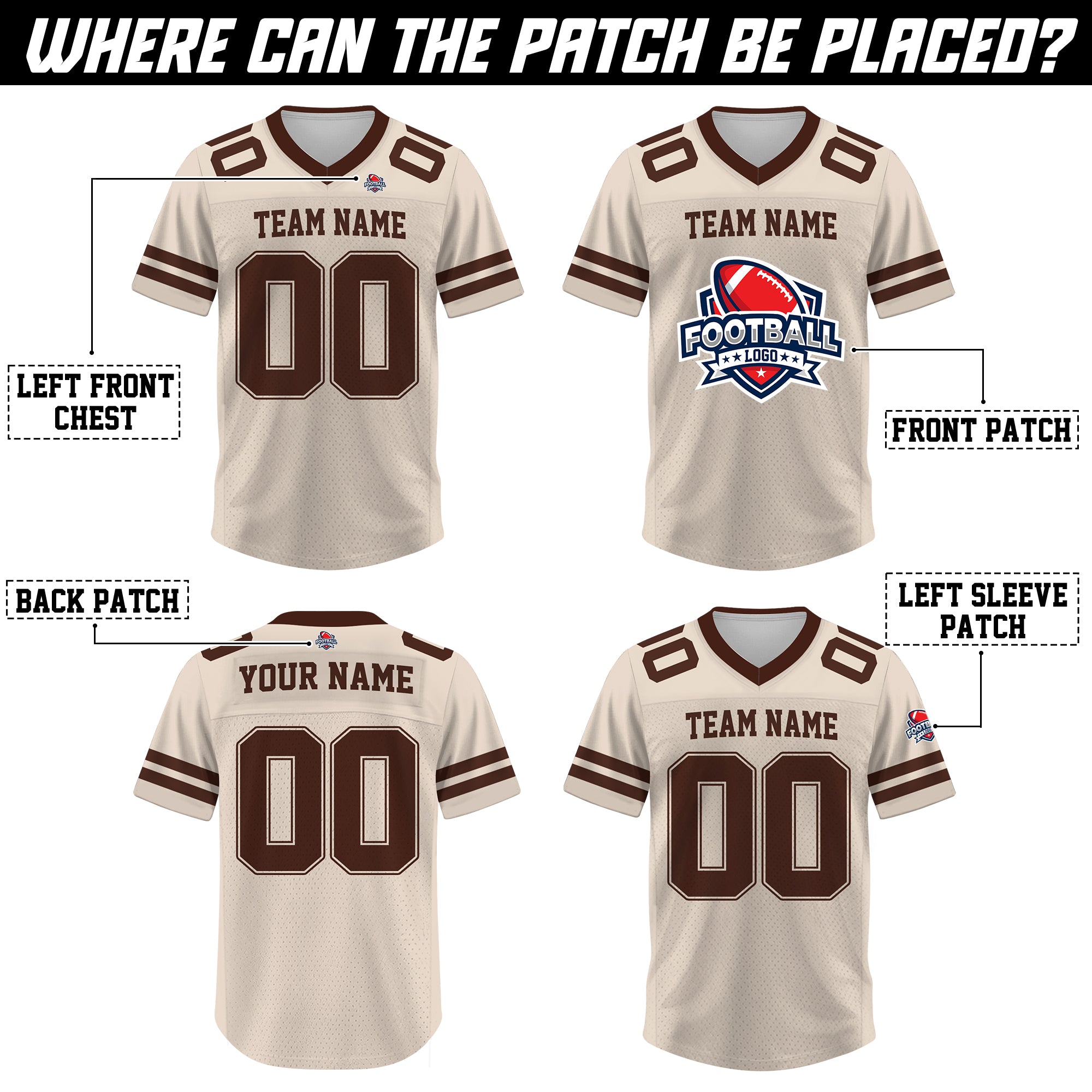 Custom White Brown Football Jersey, Personalized Team Name Number Football Jersey for Men Women Youth