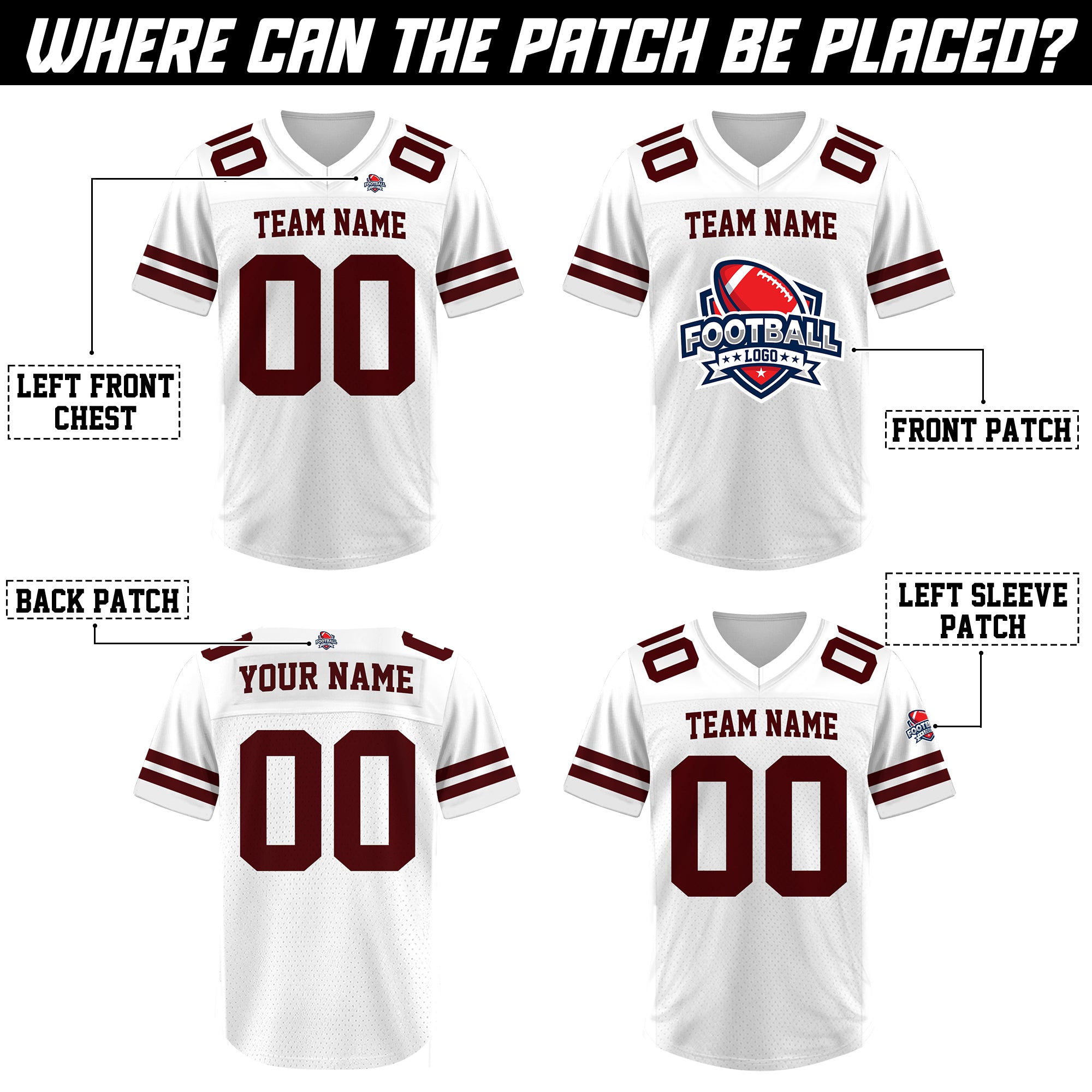 Custom White Maroon Football Jersey, Personalized Football Jersey Shirt For Adult Kid