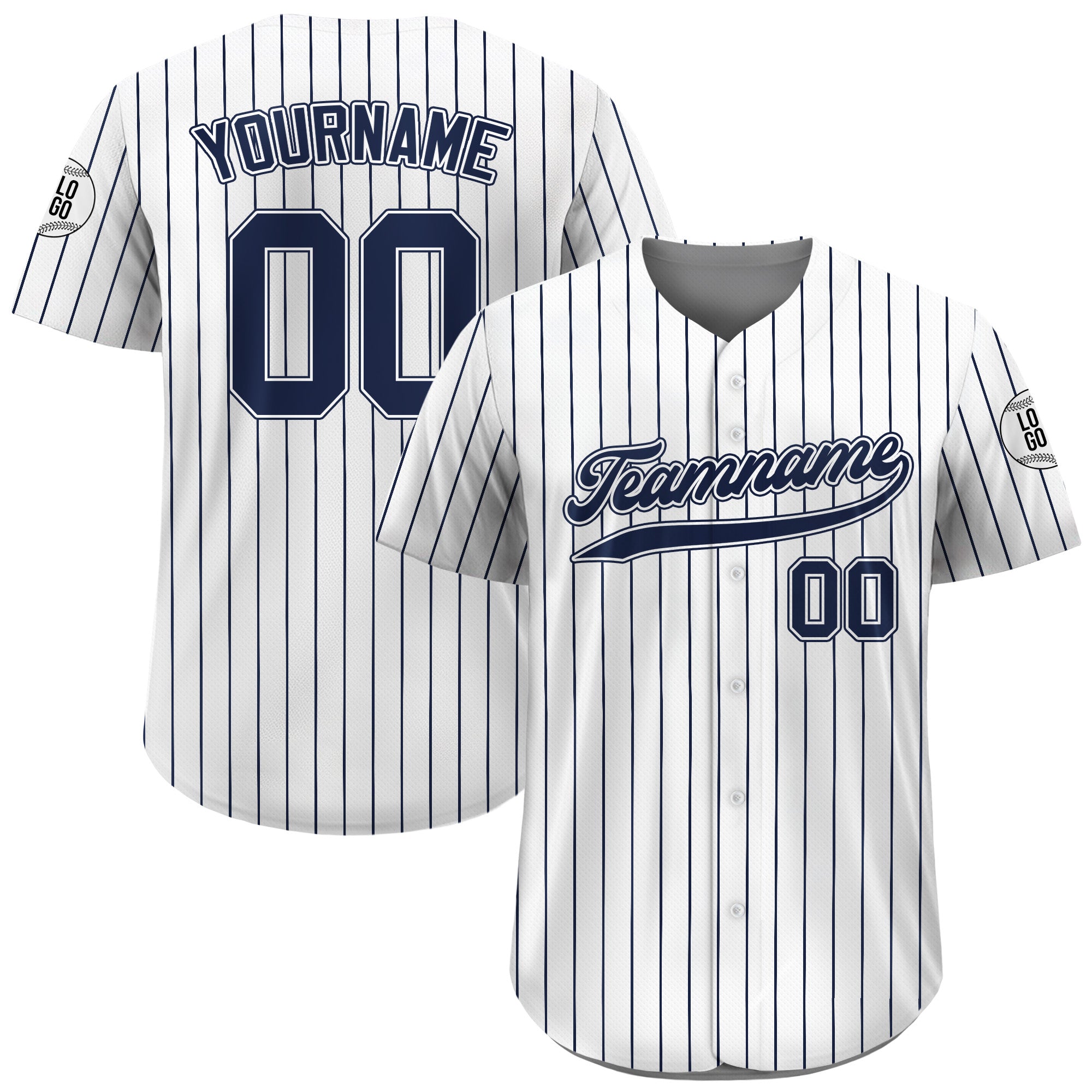 Custom White Navy Striped Baseball Jersey, Jerseys Shirt for Men Women Youth Kid