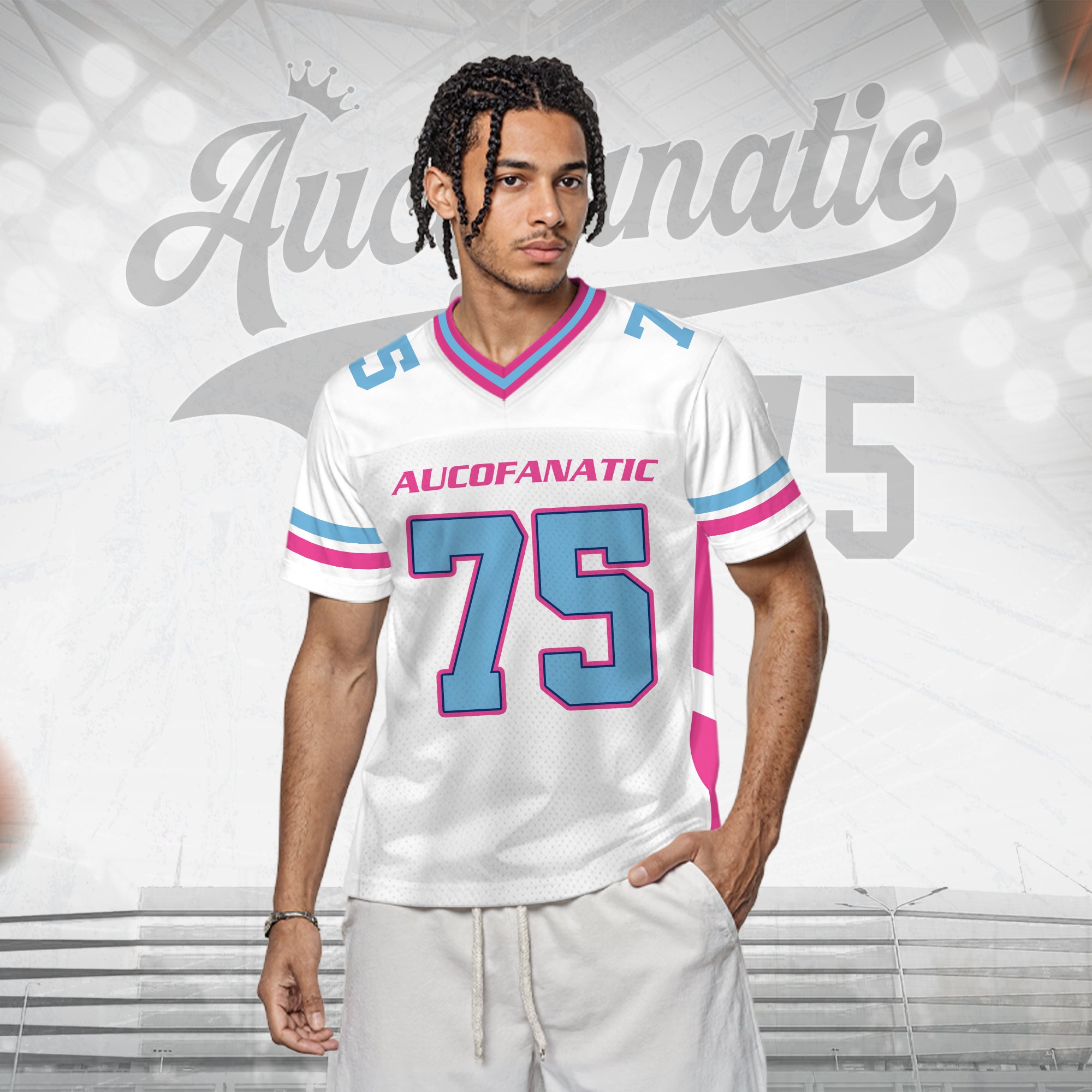Custom White Pink Blue Football Jersey, Custom Football Jersey For Men Women Youth Kid
