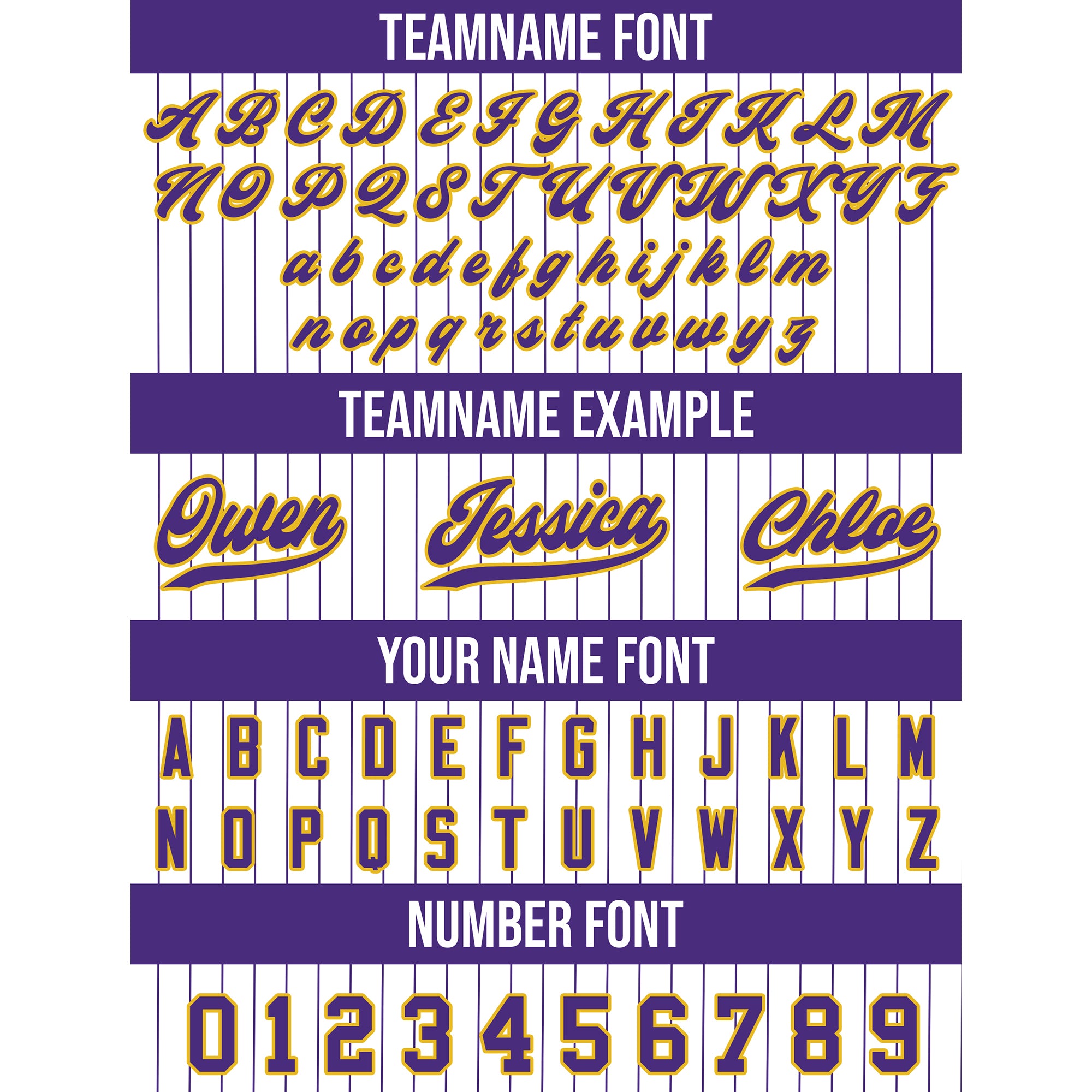Custom White Purple Gold Pinstripe Baseball Jersey