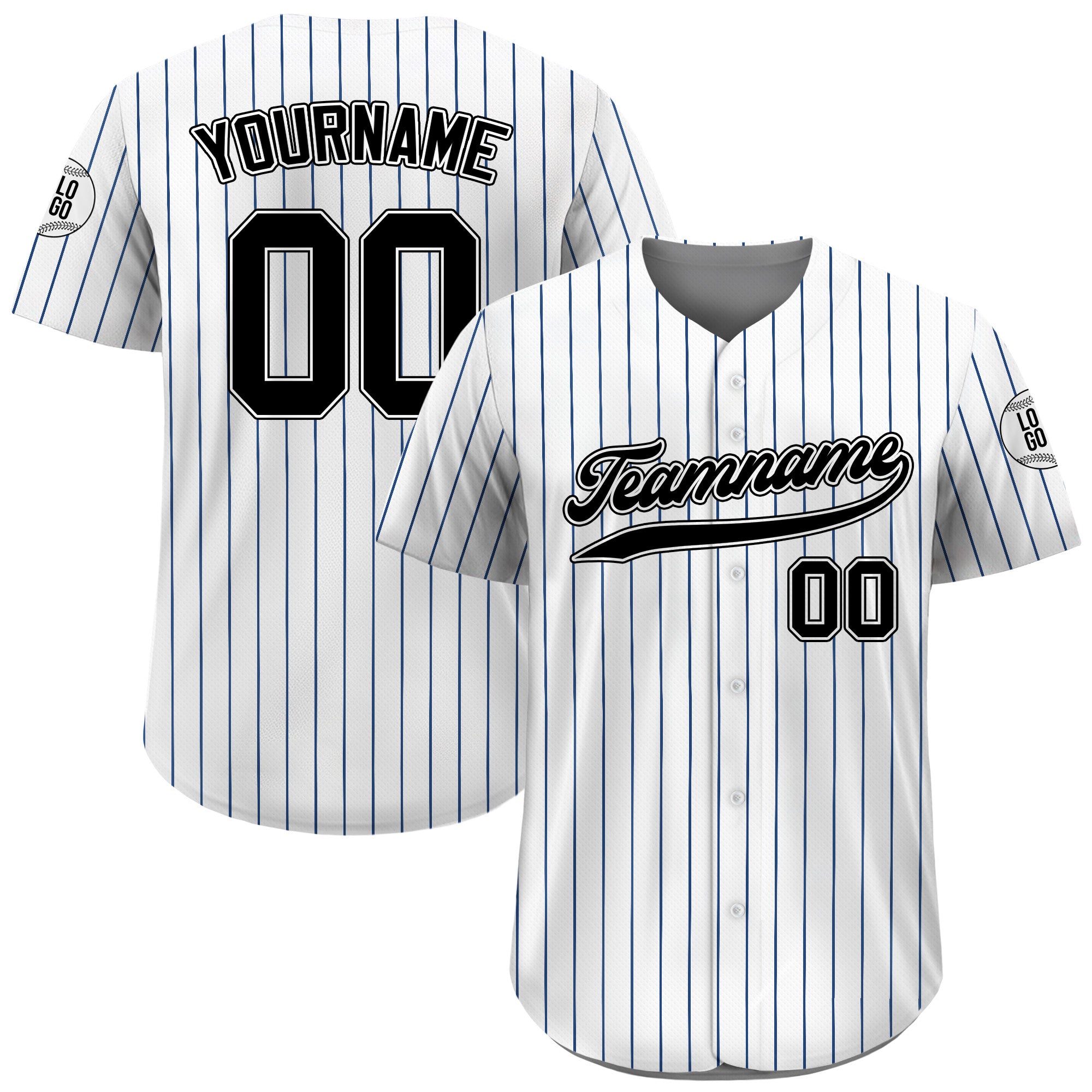 Custom White and Black Pinstripe Baseball Jersey, Custom Team Name Number Logo Baseball Jersey