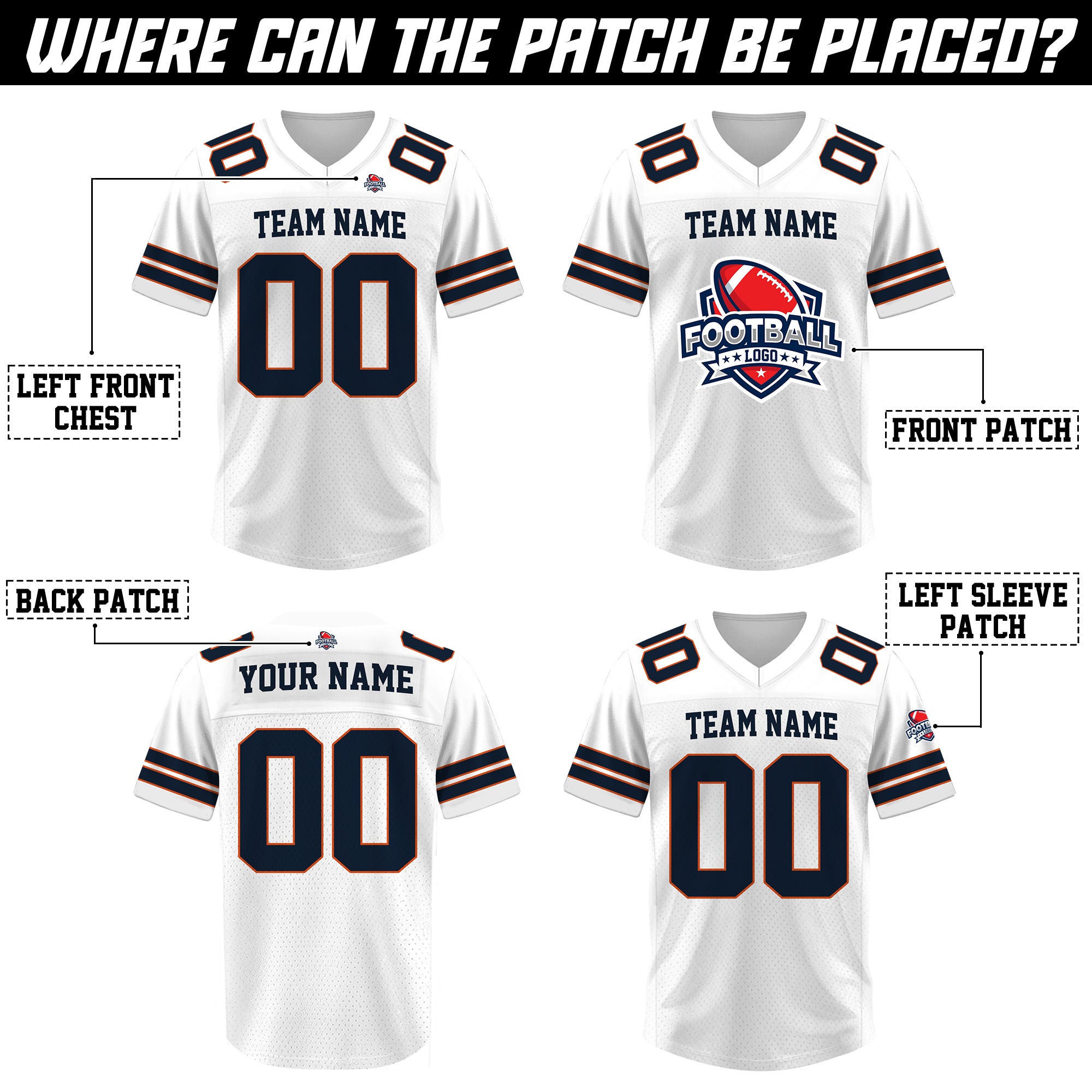 Custom White and Navy Football Jersey, Personalized Football Jerseys For Men Women