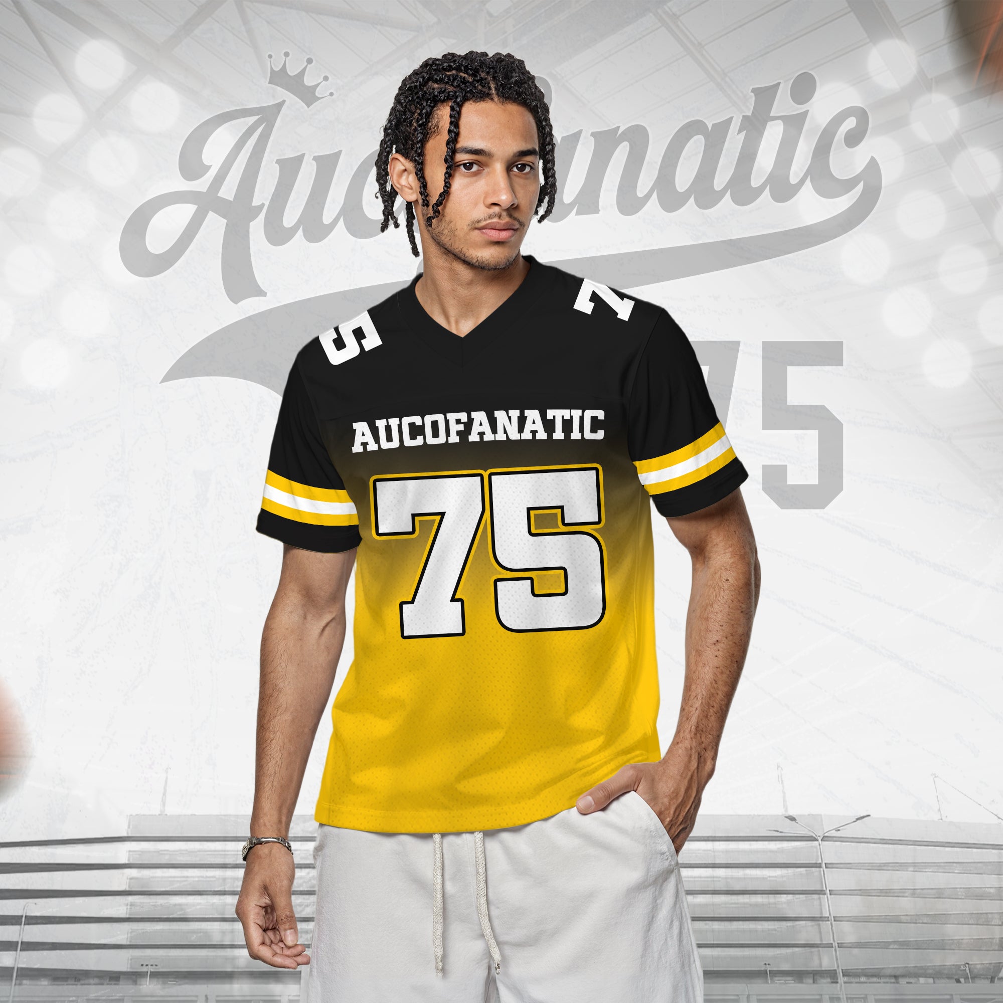Custom Yellow Black Gradient Football Jersey, Personalized Team Name Number Football Jersey for Men Women Youth