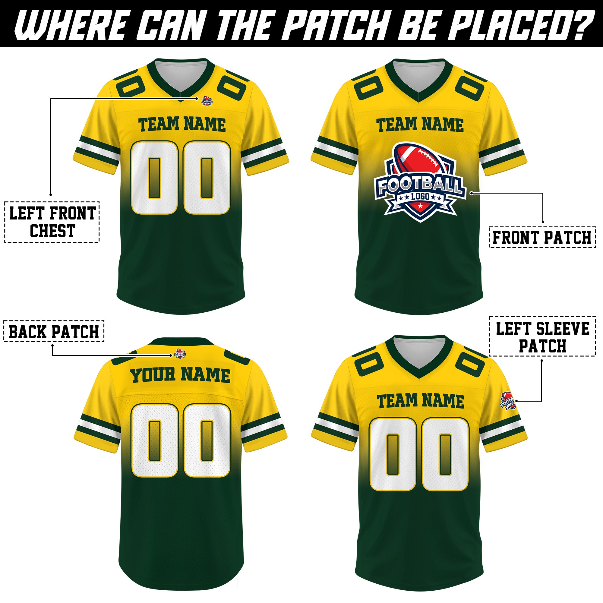Custom Yellow Green Gradient Football Jersey, Personalized Team Name Number Football Jersey for Men Women Youth