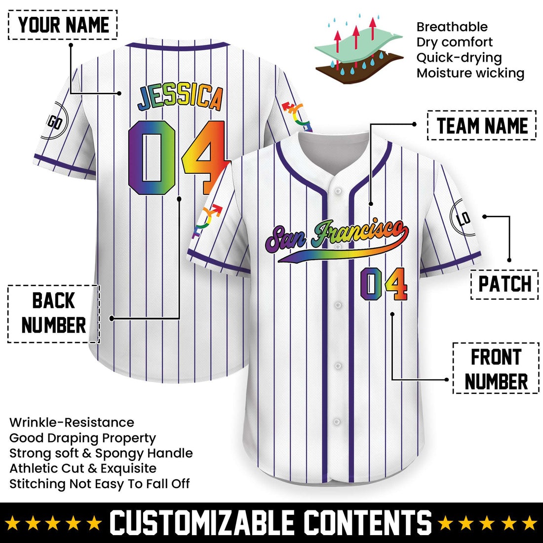 Equality Classic White Pinstripe Custom Baseball Jersey