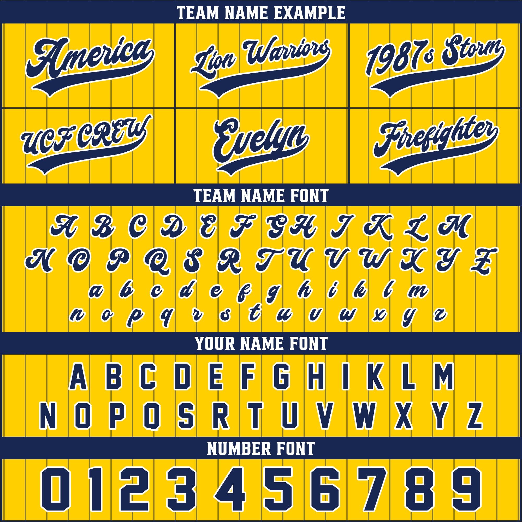 Custom Yellow and Navy Pinstripe Baseball Jersey, Personalized Team Uniforms for Men, Women & Youth Fans
