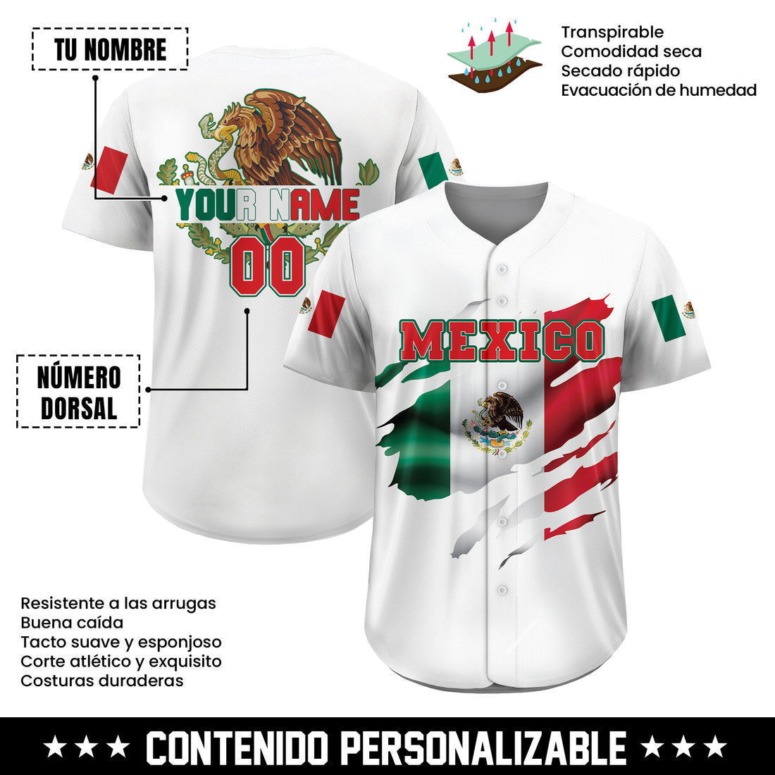 Jersey de Béisbol Mi México, Mi Orgullo Personalizado
