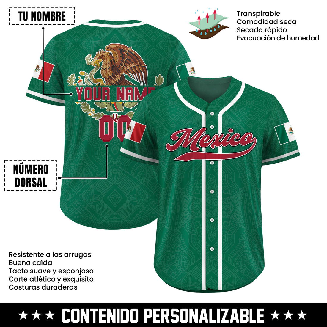 Jersey de Béisbol Personalizado Águila Esmeralda