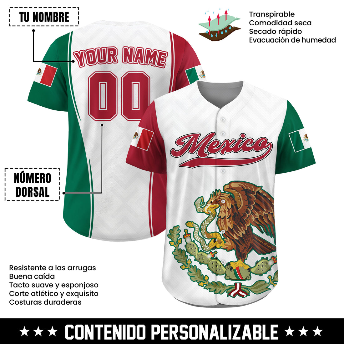 Jersey de Béisbol Personalizado Blanco Orgullo Mexicano
