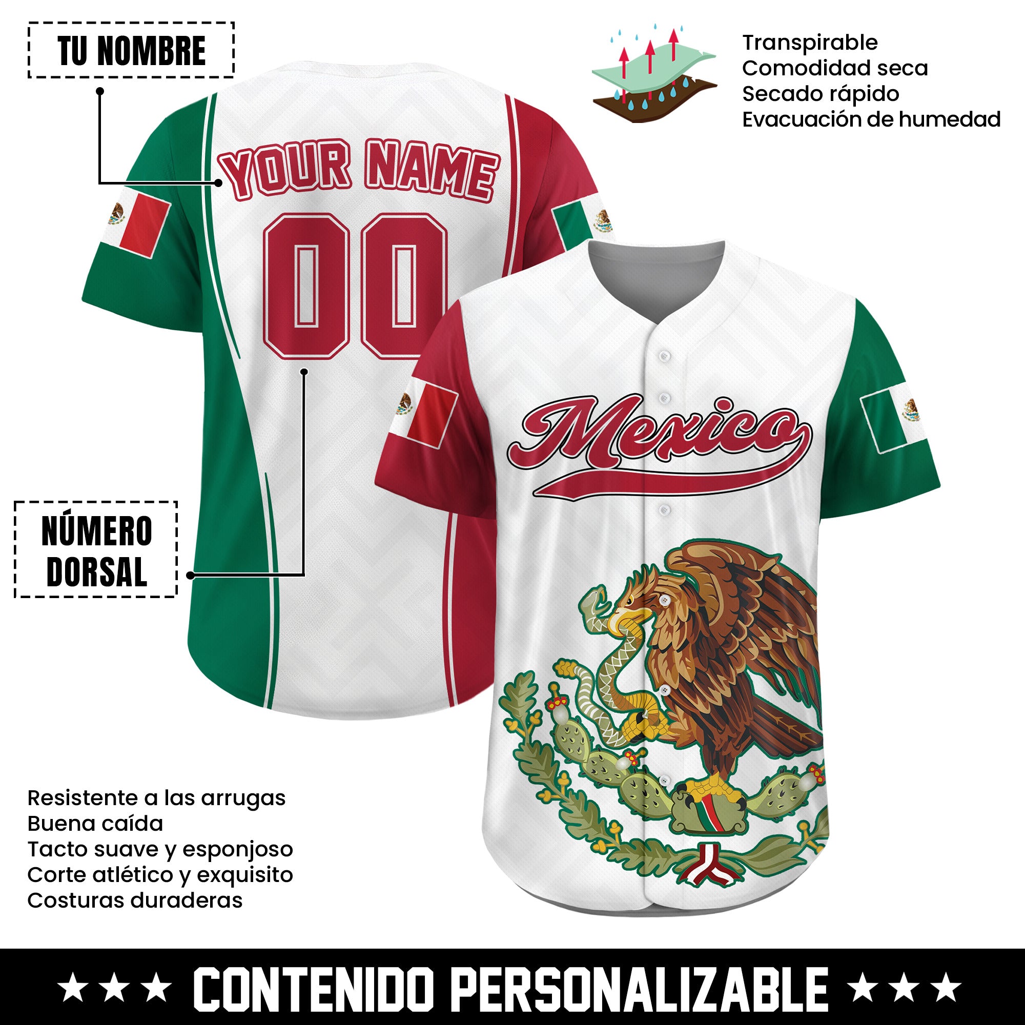 Jersey de Béisbol Personalizado Blanco Orgullo Mexicano