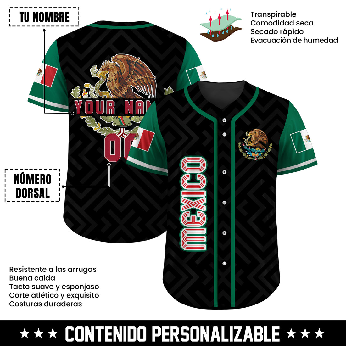 Jersey de Béisbol Personalizado Orgullo Azteca Negro