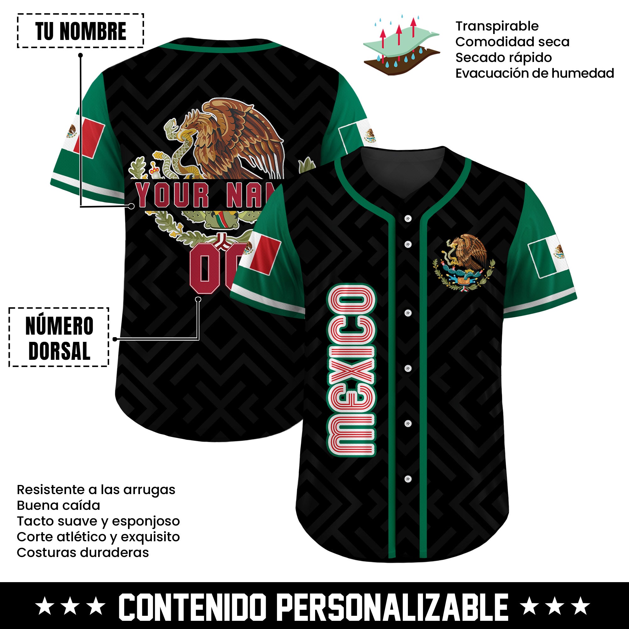 Jersey de Béisbol Personalizado Orgullo Azteca Negro