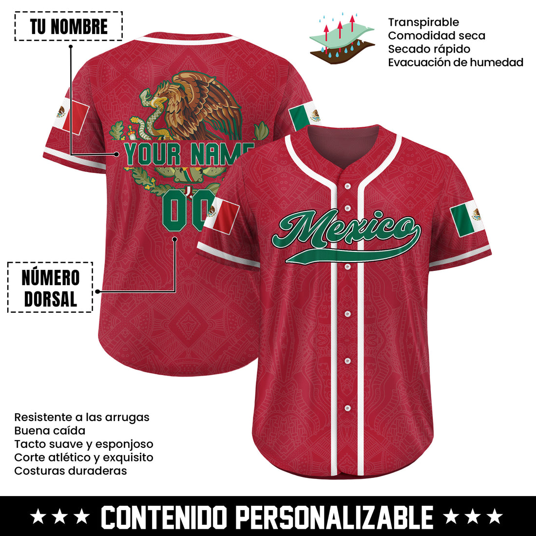 Jersey de Béisbol Personalizado Rojo Orgullo Mexicano
