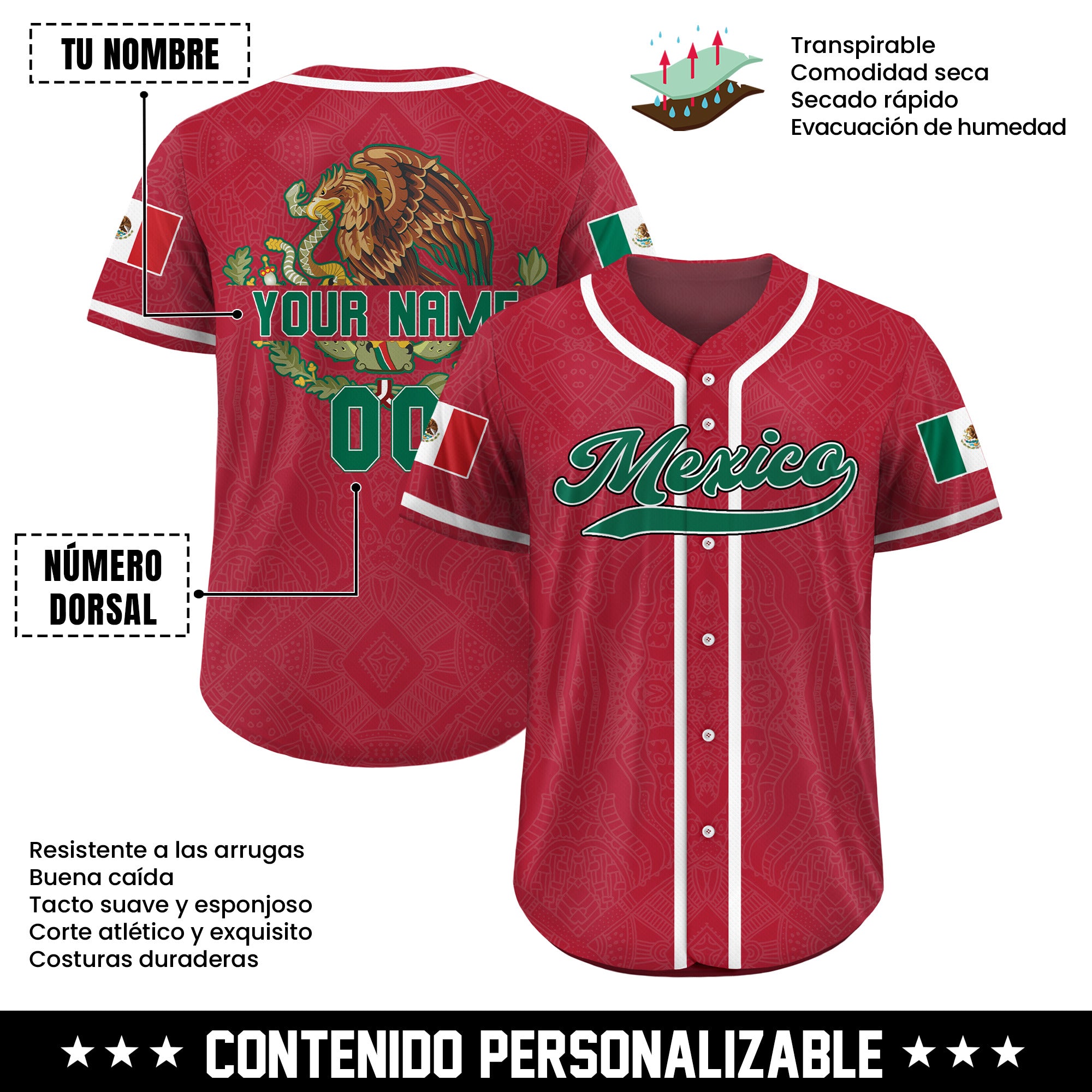 Jersey de Béisbol Personalizado Rojo Orgullo Mexicano