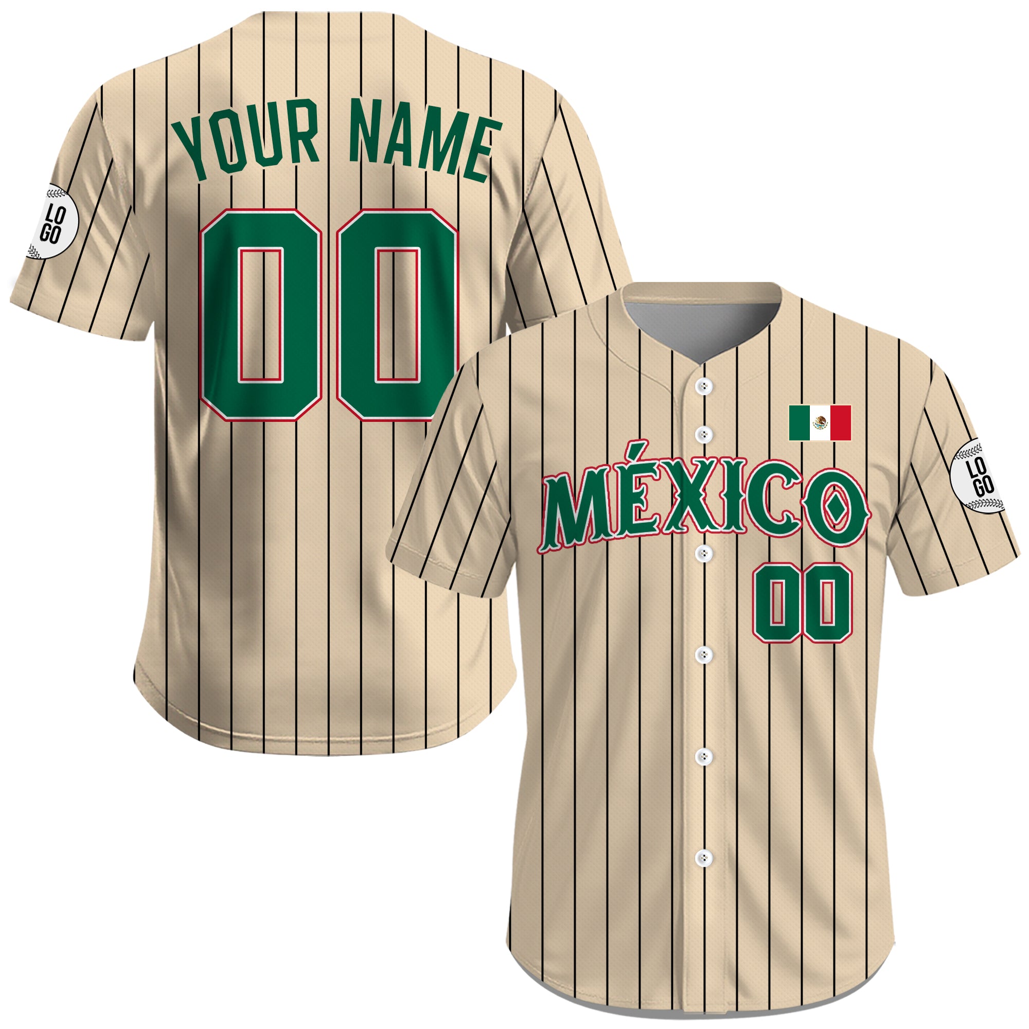 Jersey de Béisbol Personalizado de México Beige con Rayas para Hombre, Mujer y Juvenil