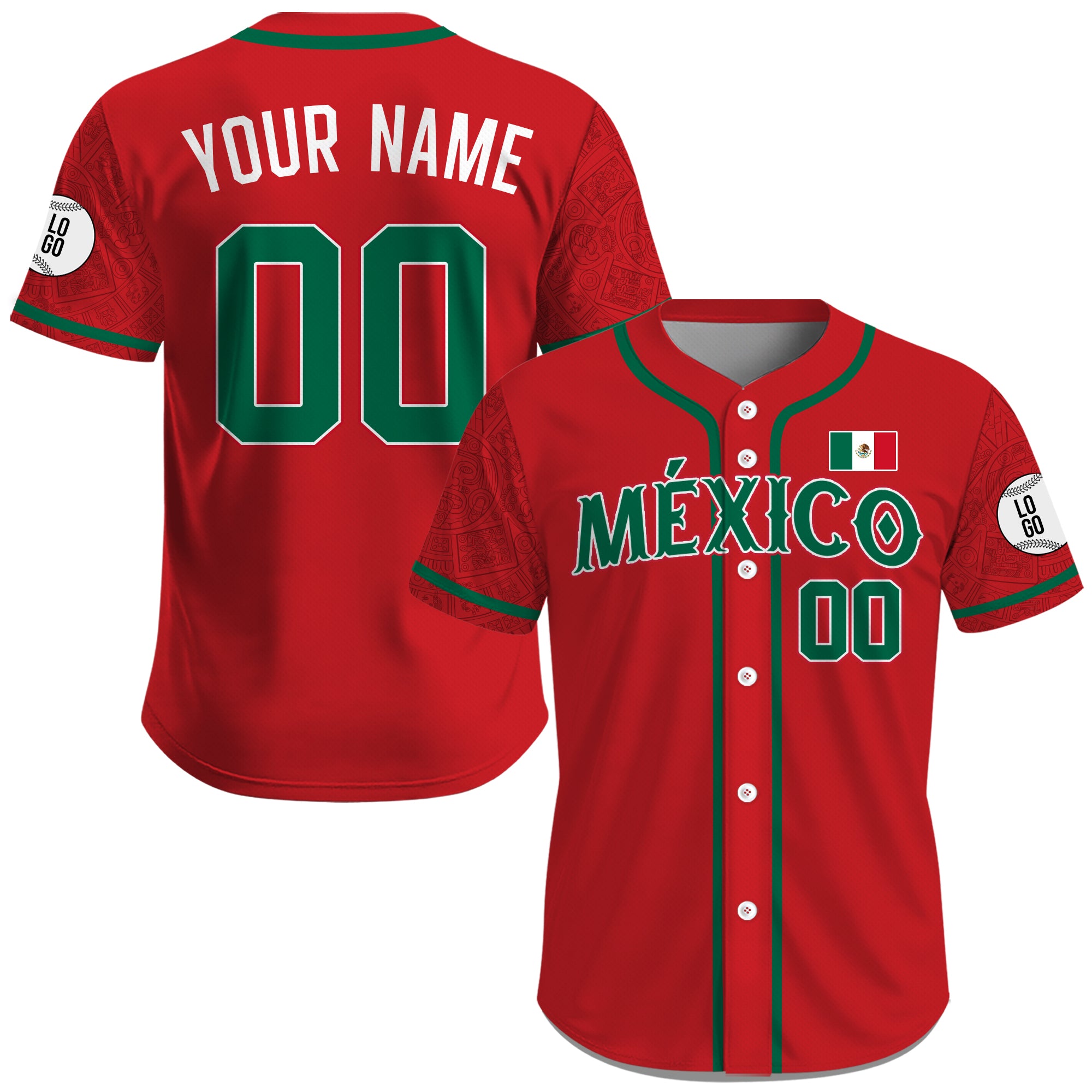 Jersey de Béisbol Personalizado de México Rojo Patrio para Hombre, Mujer y Juvenil