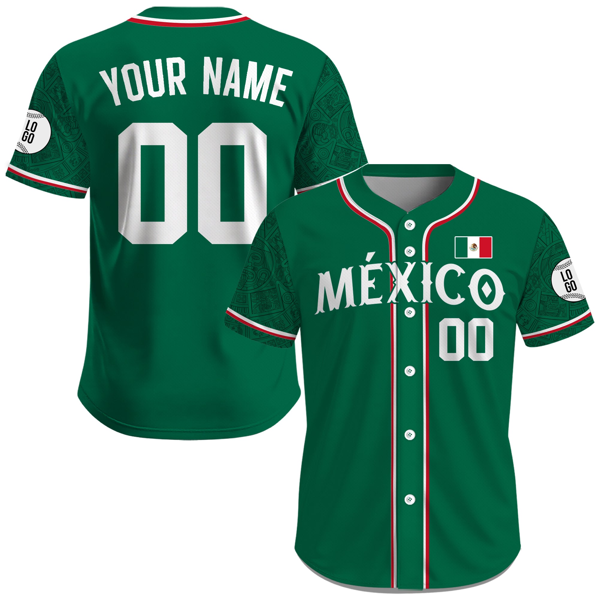 Jersey de Béisbol Personalizado de México Verde Patrimonio para Hombre, Mujer y Juvenil