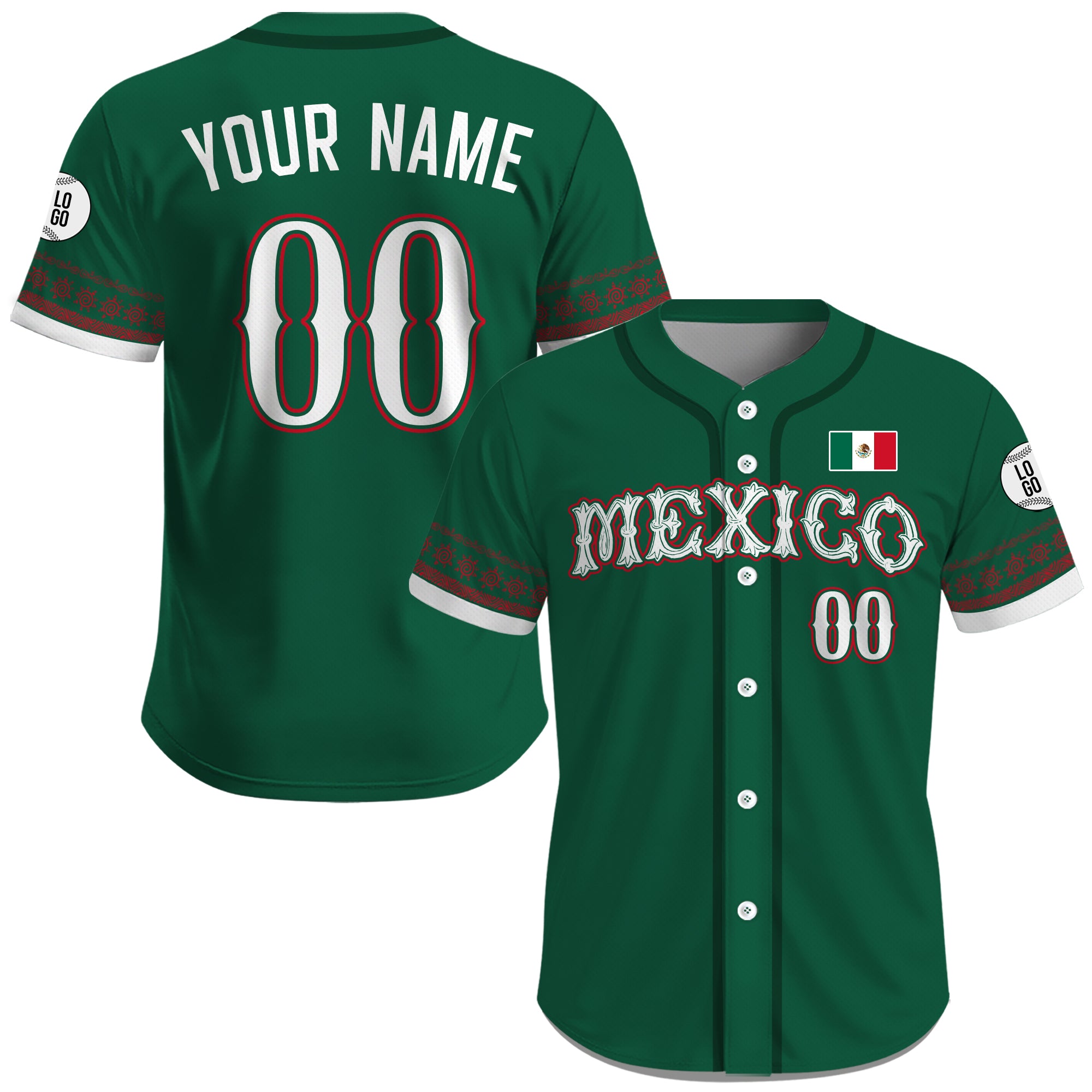 Jersey de Béisbol Personalizado de México Verde con Detalles Tradicionales para Hombre, Mujer y Juvenil