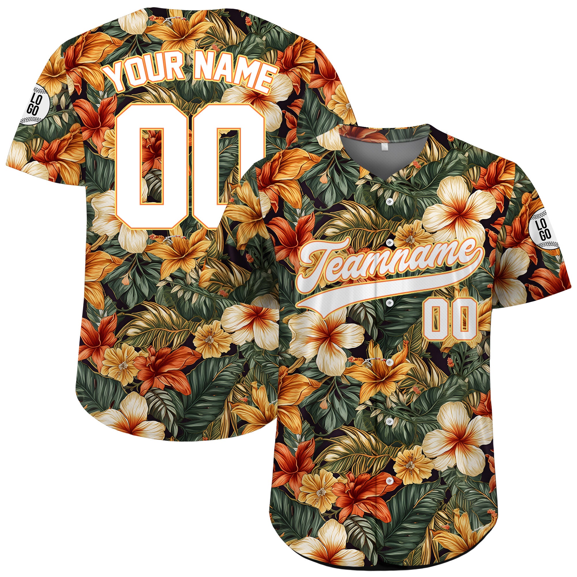 Personalized Autumn Hibiscus Hawaiian Baseball Jersey