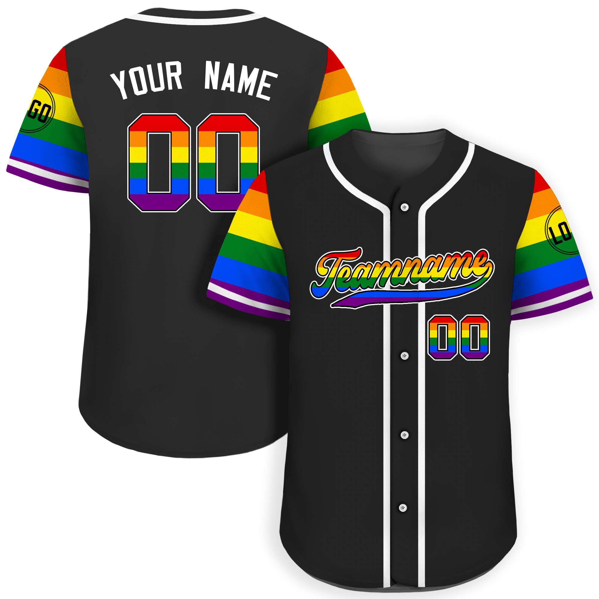 Personalized Black LGBTQ Rainbow Pride Custom Jersey