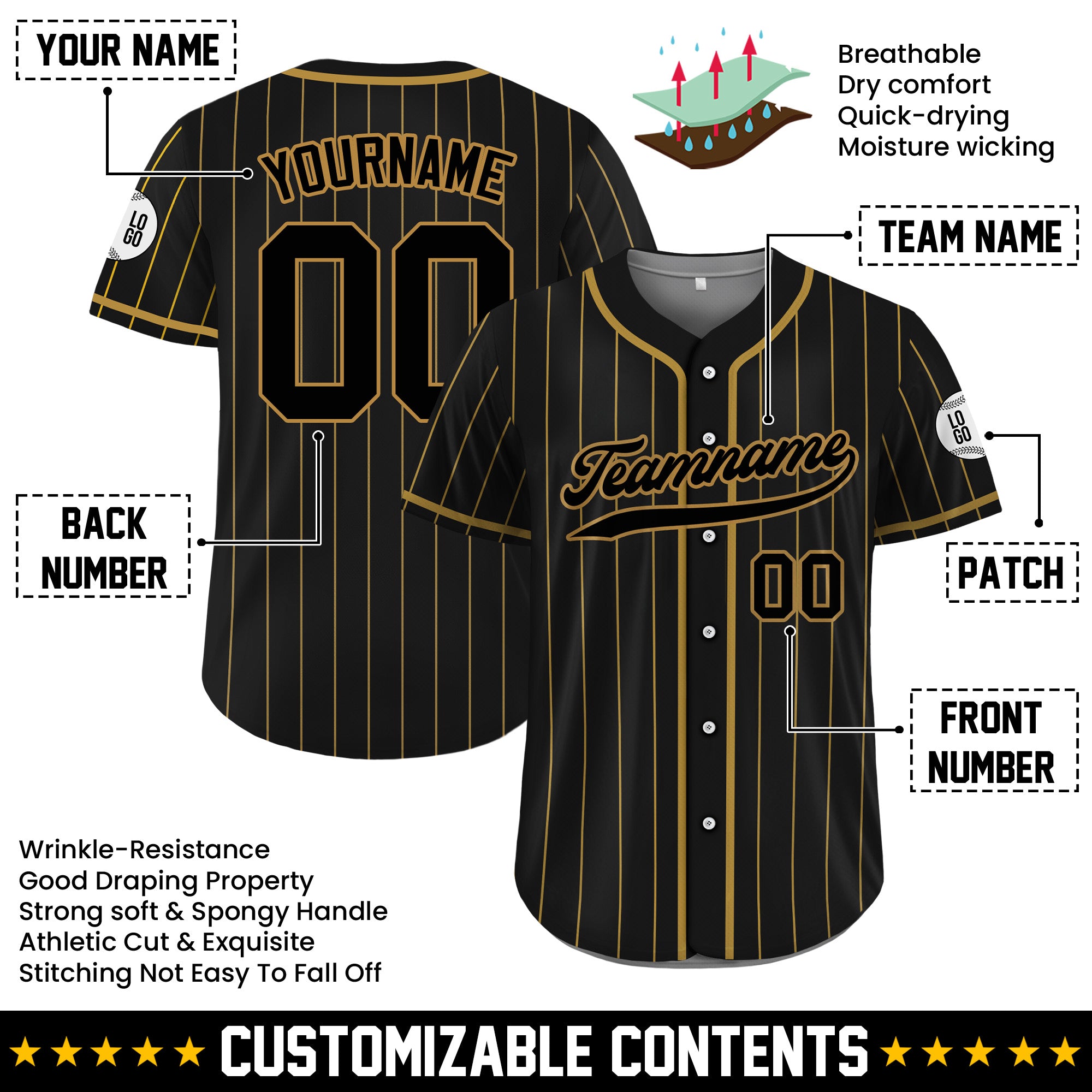 Personalized Black Red Thin Stripe Baseball Uniform