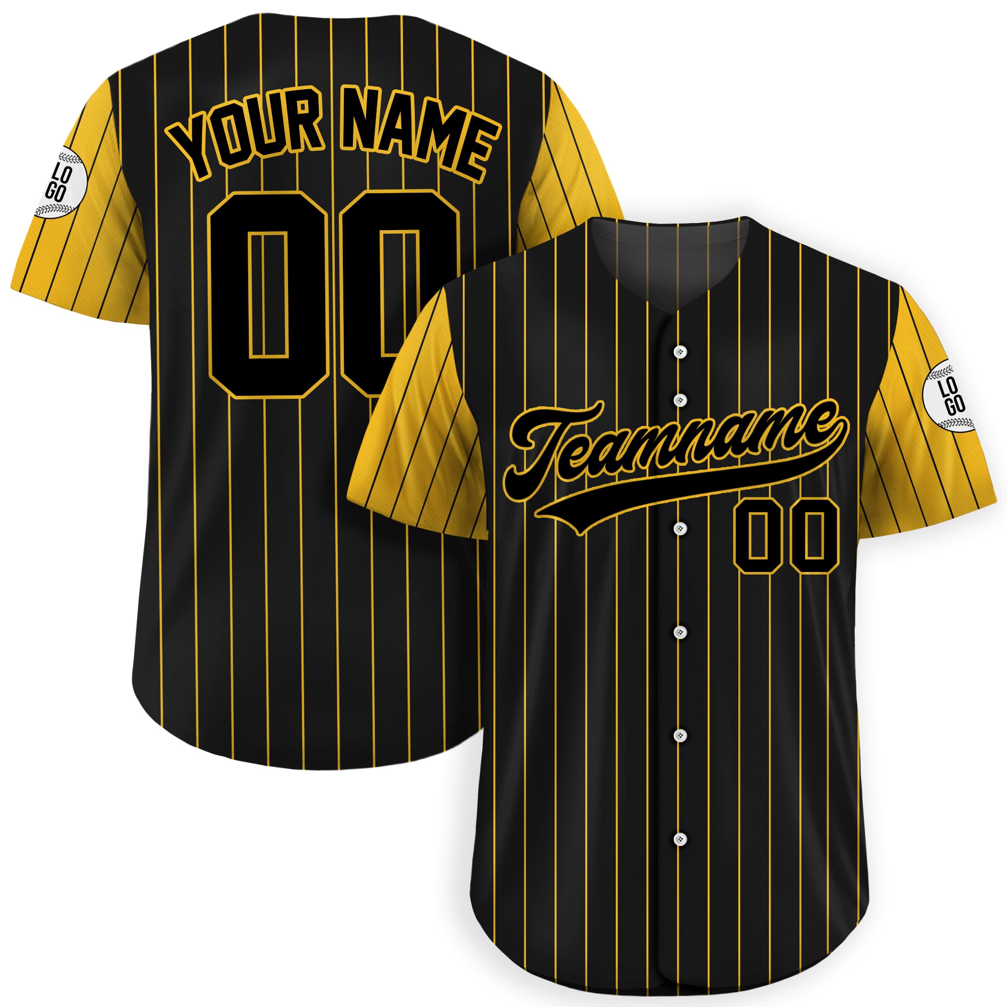 Personalized Black Yellow Striped Baseball Jersey