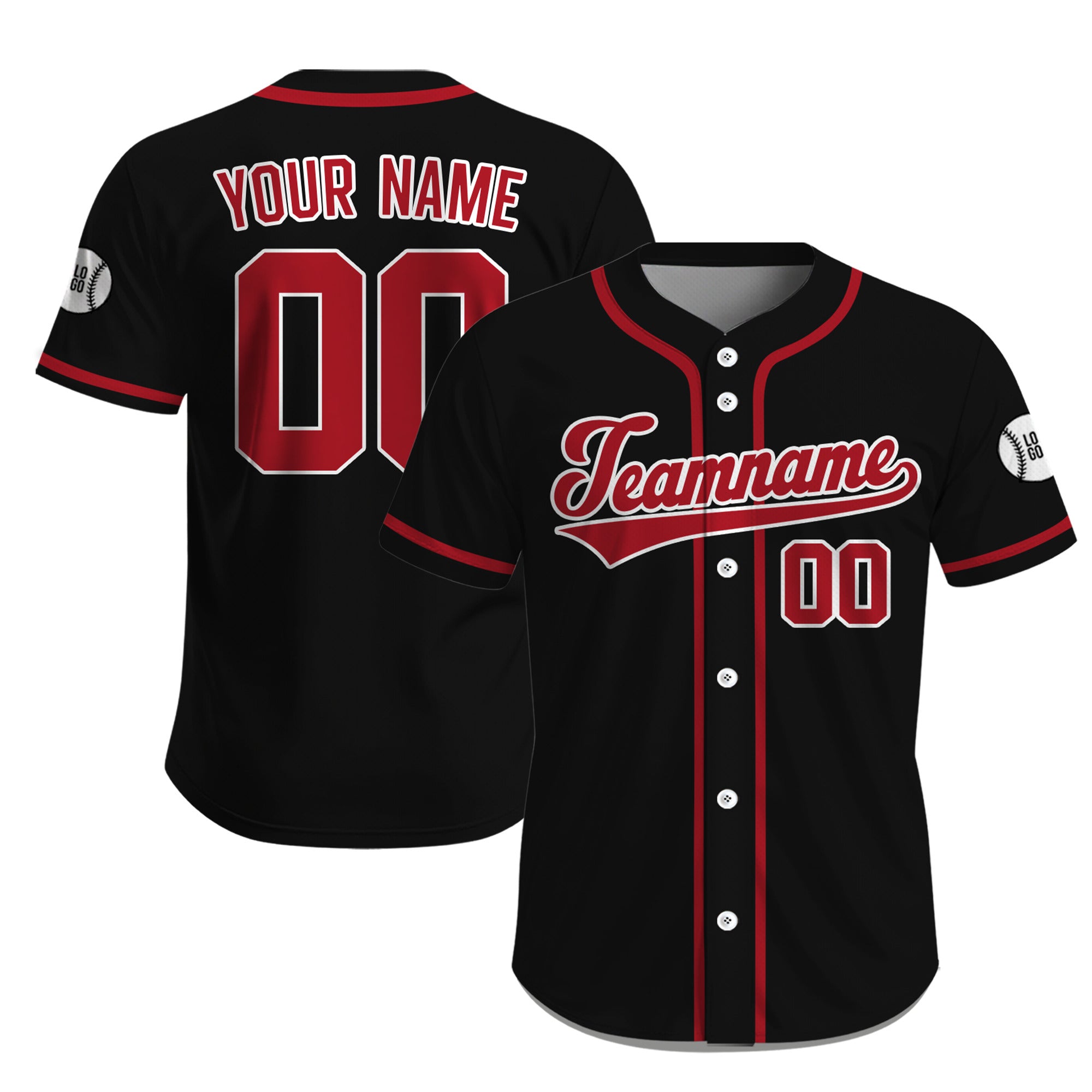 Personalized Classic Black Red Script Baseball Jersey