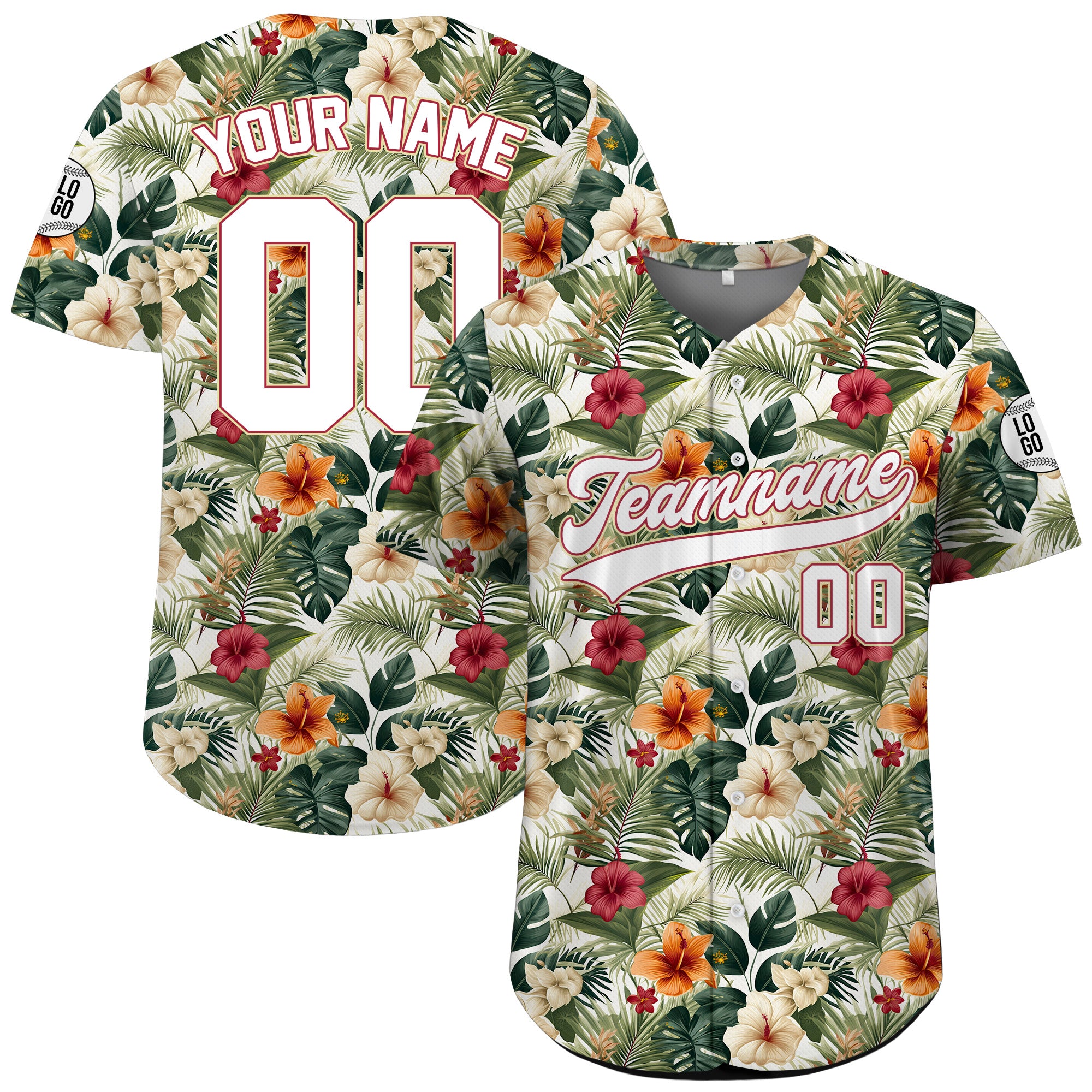 Personalized Classic Hibiscus Hawaiian Baseball Jersey