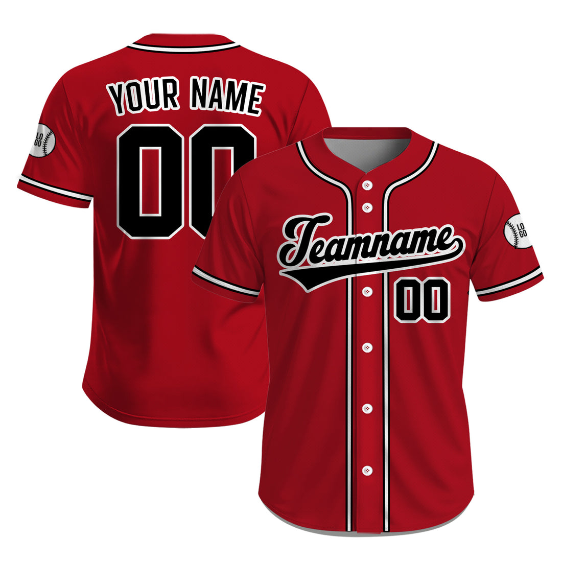 Personalized Classic Red Black White Team Baseball Jersey