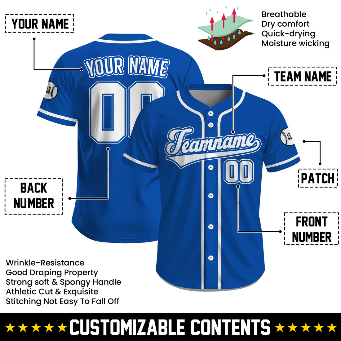 Personalized Classic Royal Blue White Baseball Jersey