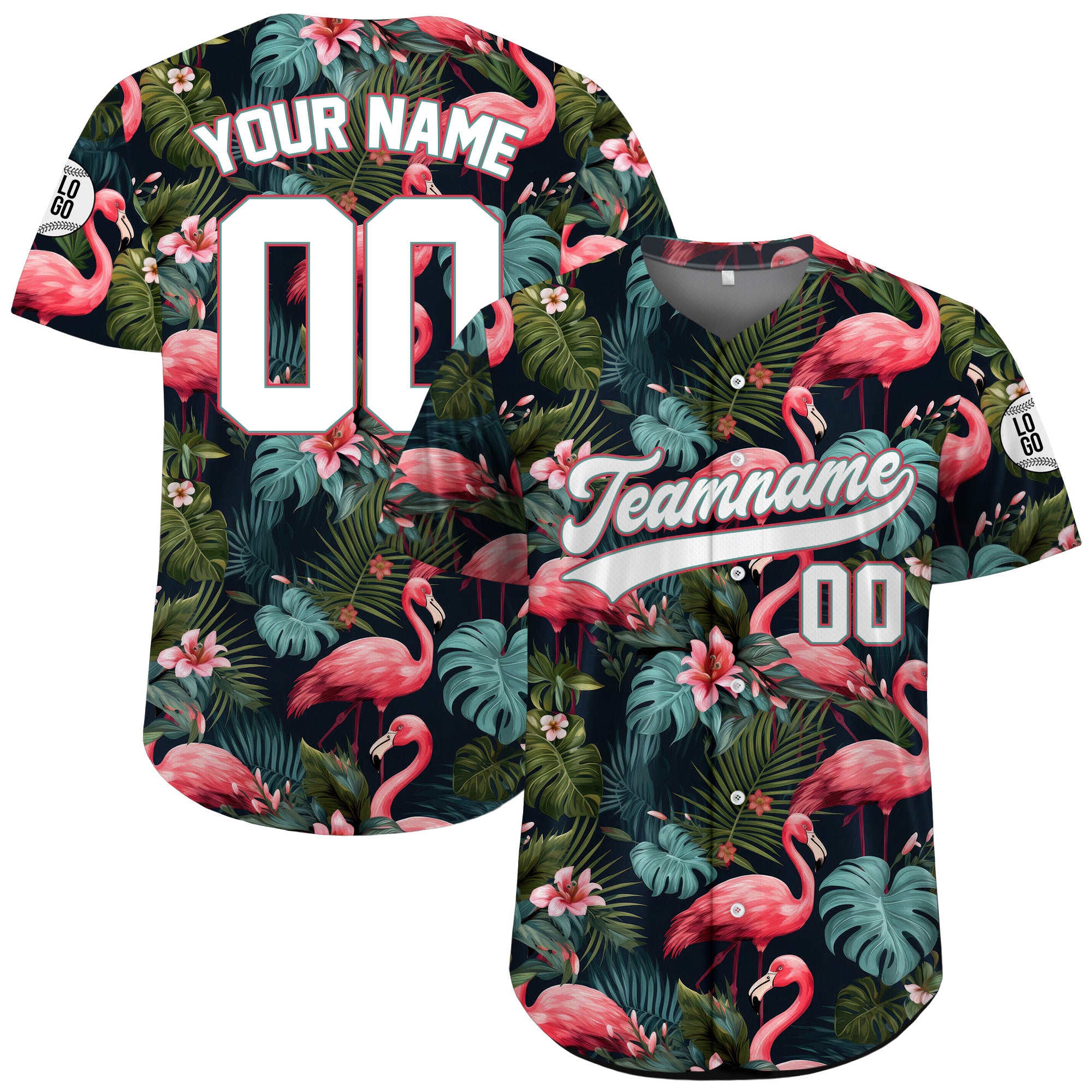Personalized Flamingo Floral Hawaiian Baseball Jersey