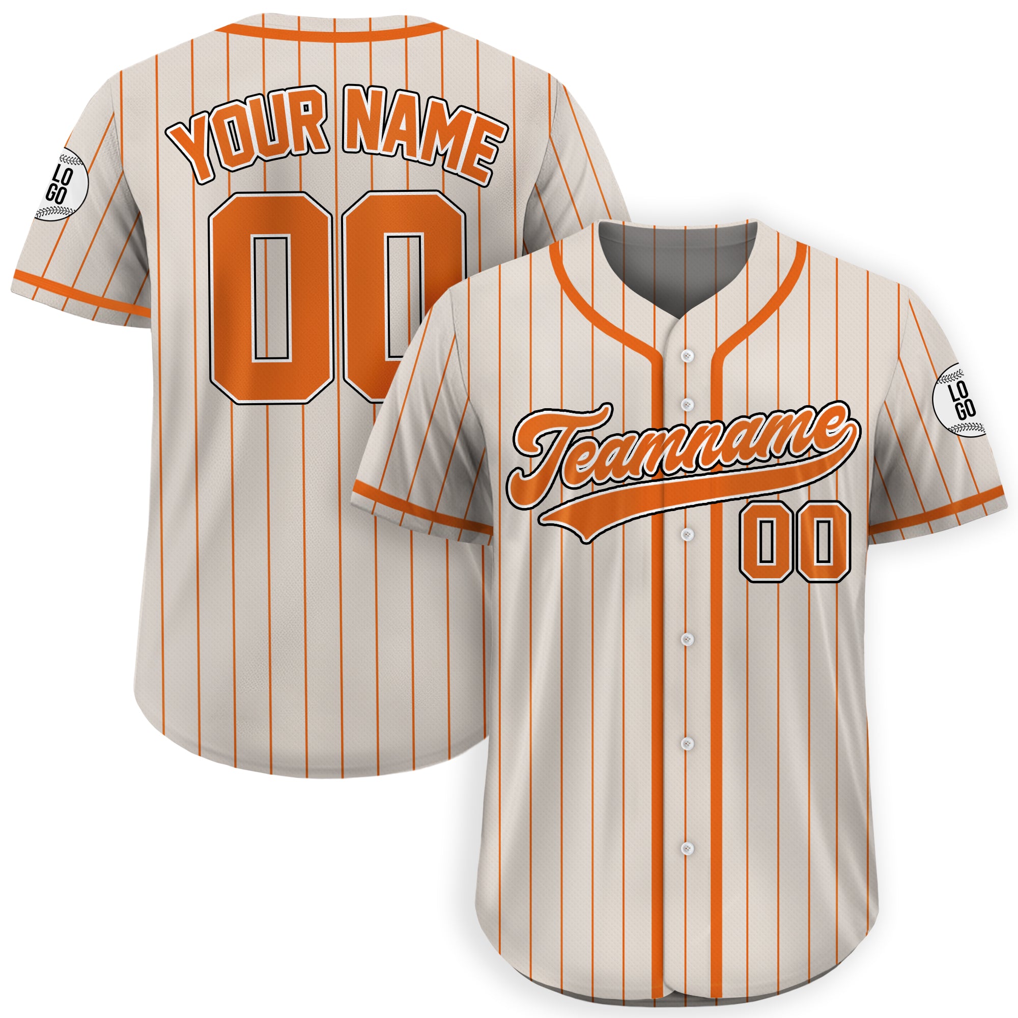 Personalized Gray and Orange Pinstripe Baseball Jersey