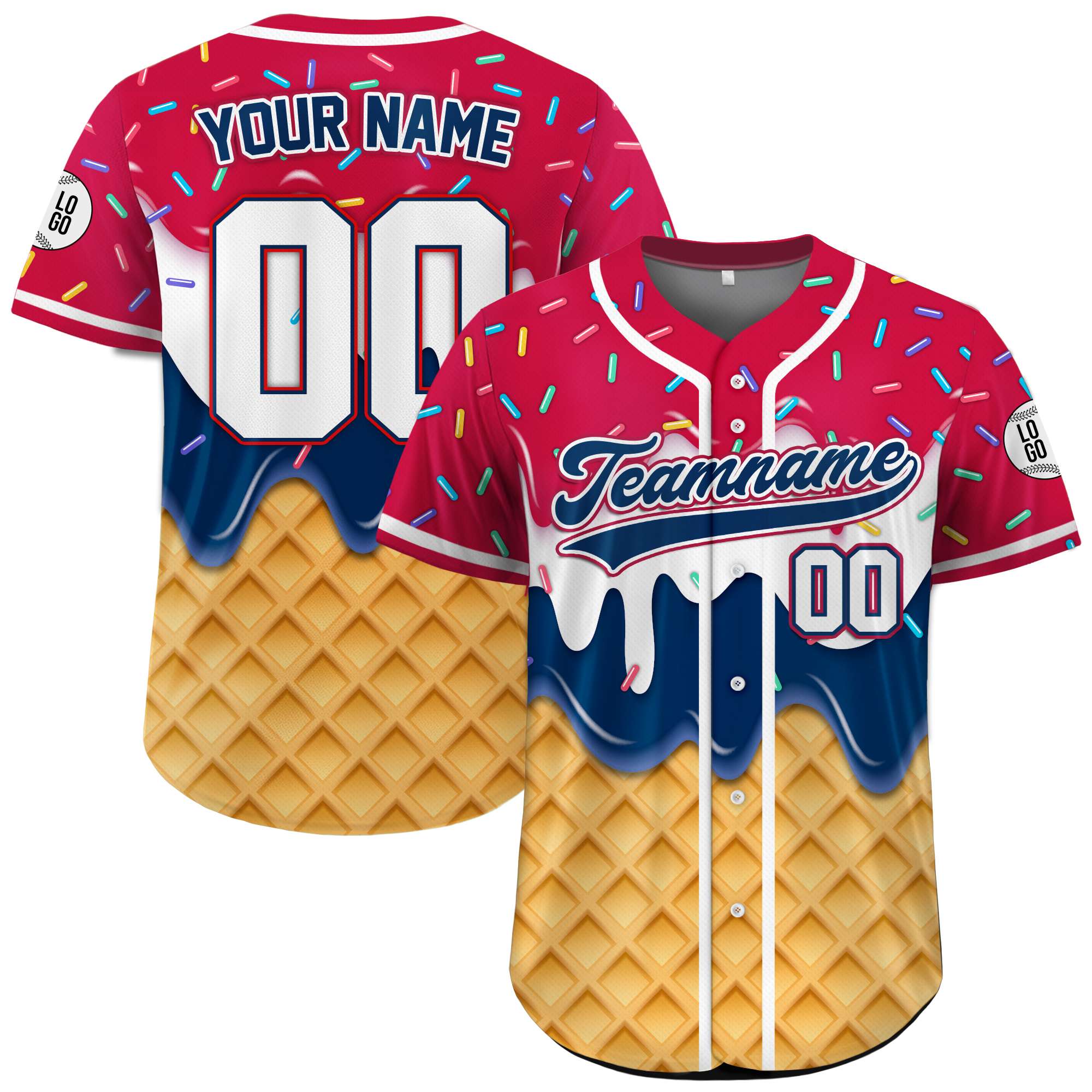 Personalized Ice Cream Dripping Independence Day Baseball Jersey