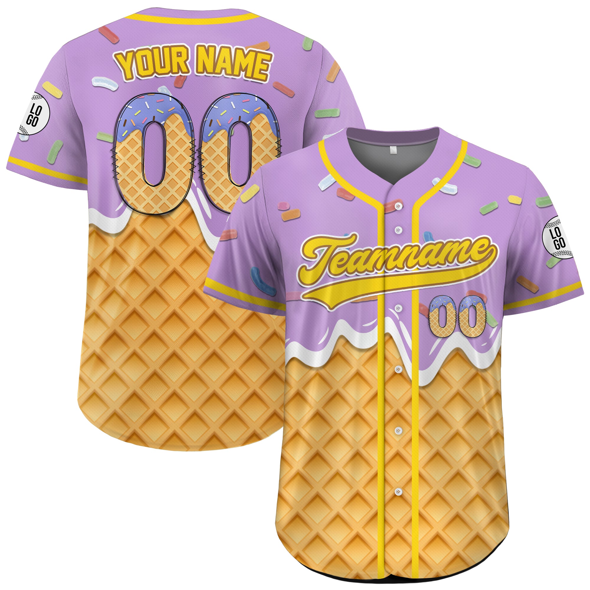 Personalized Lavender Swirl Ice Cream Baseball Jersey