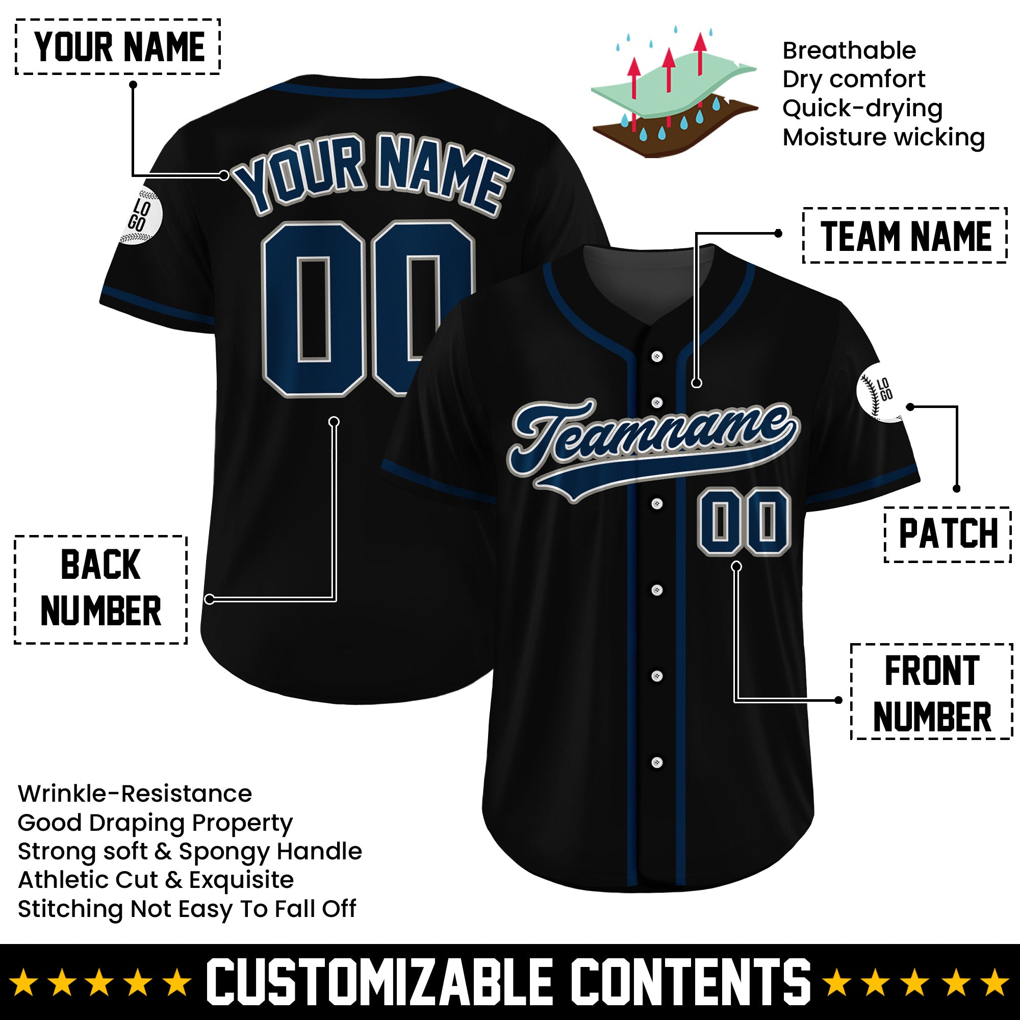 Personalized Midnight Edge Black Baseball Uniform