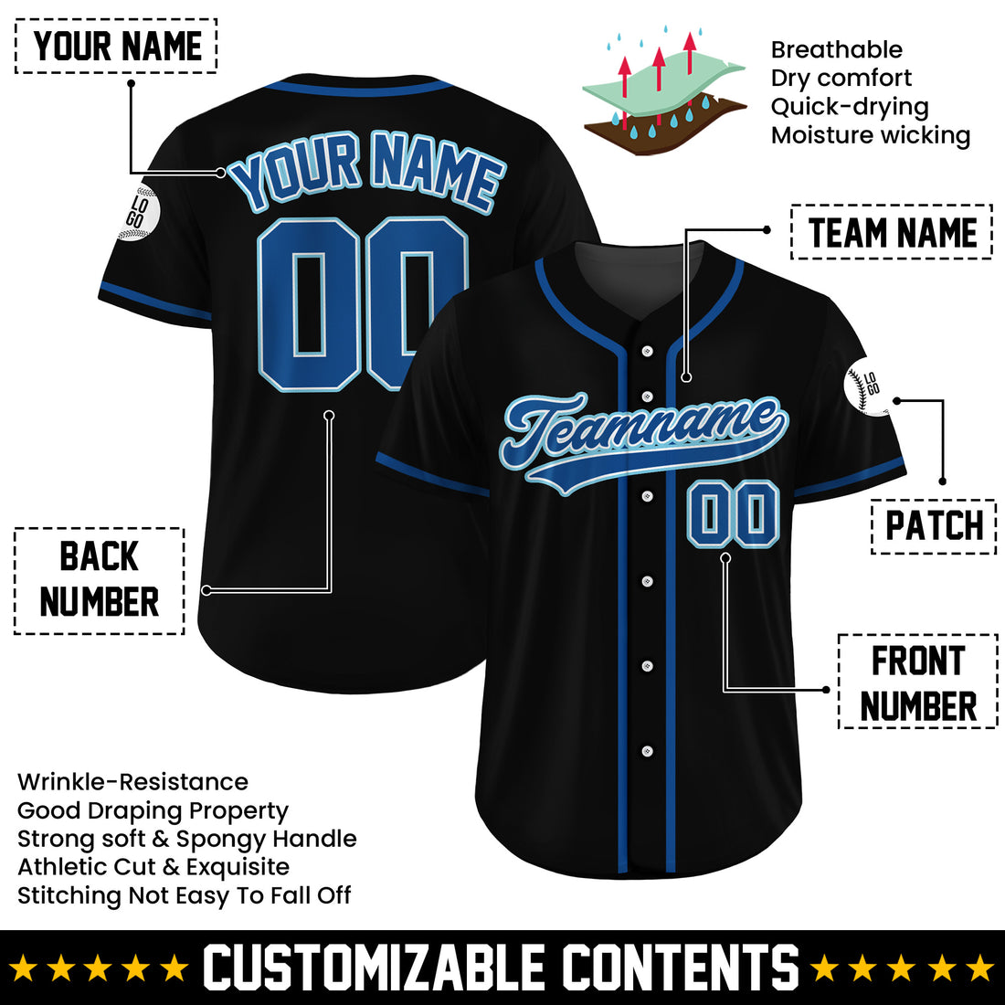 Personalized Midnight Ice Black Baseball Uniform