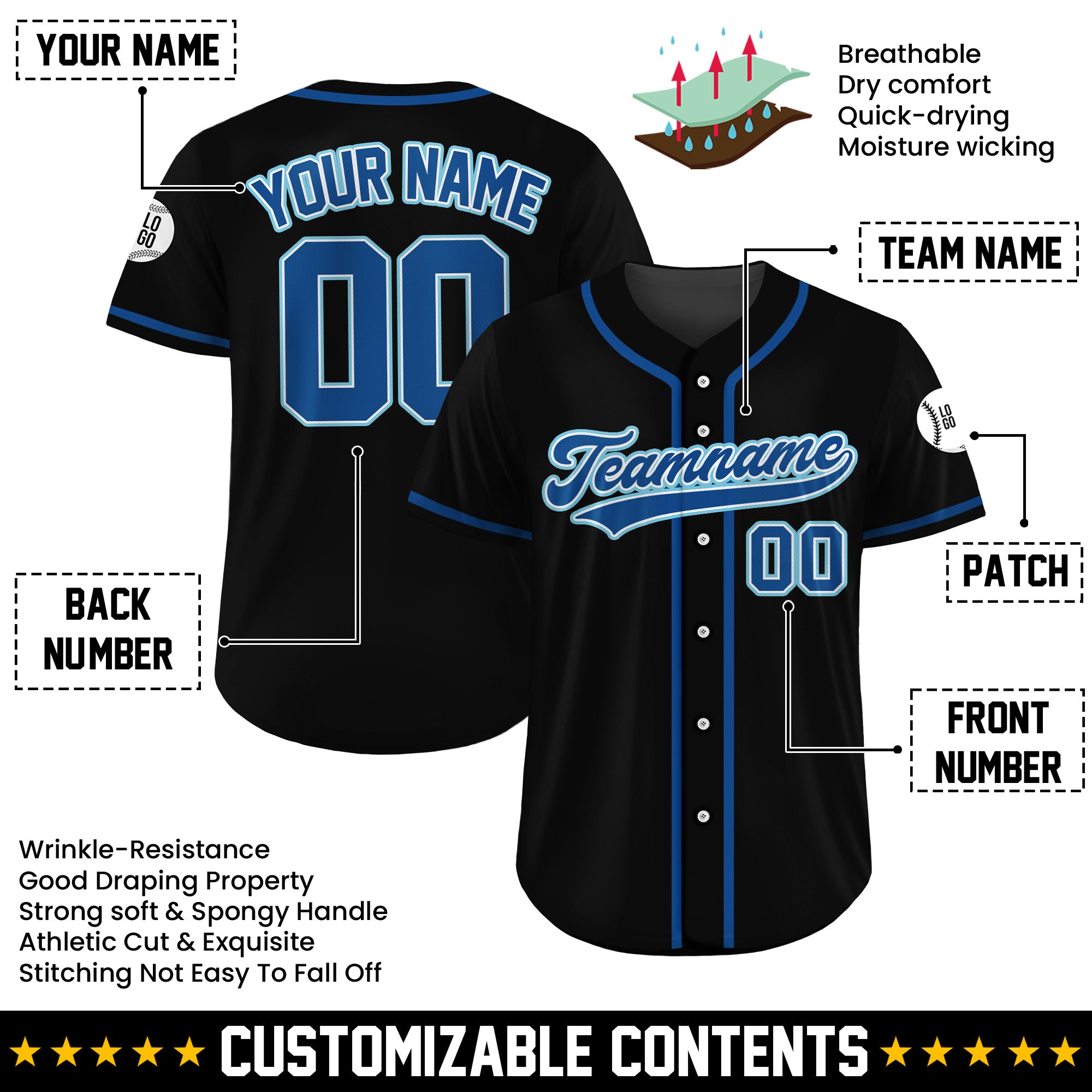 Personalized Midnight Ice Black Baseball Uniform