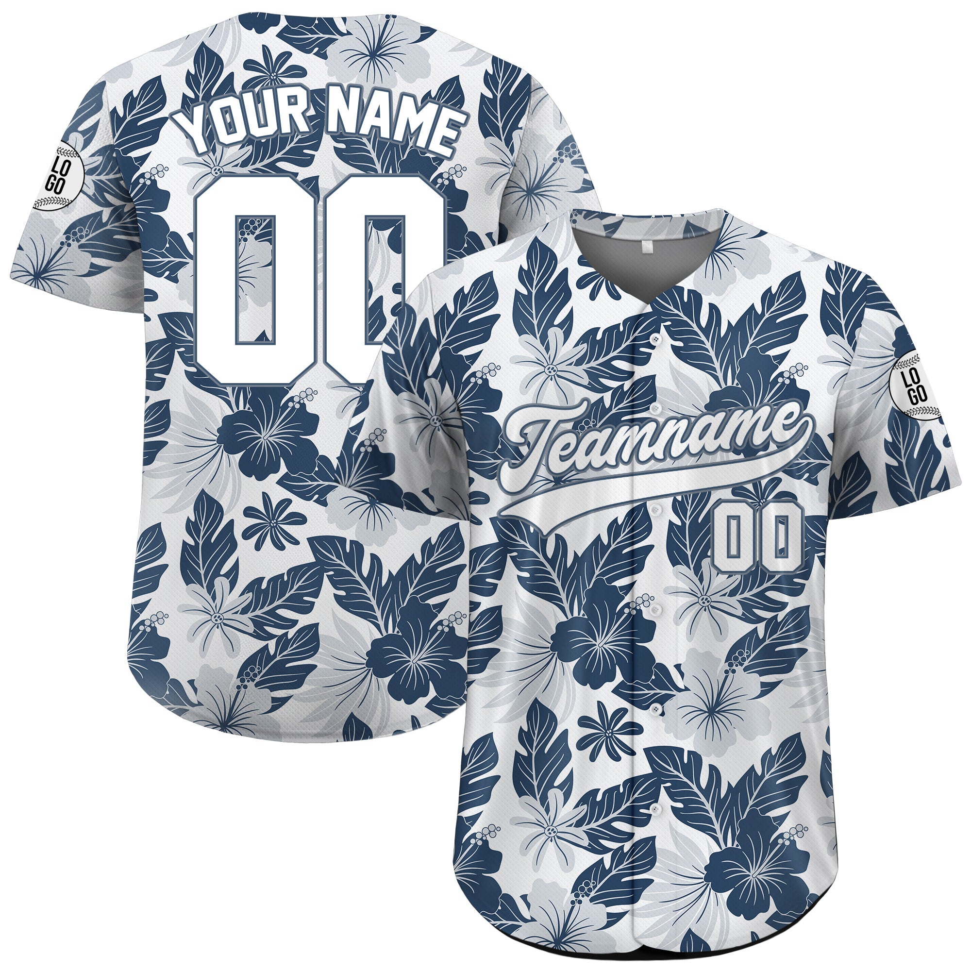 Personalized Monochrome Hibiscus Hawaiian Baseball Jersey