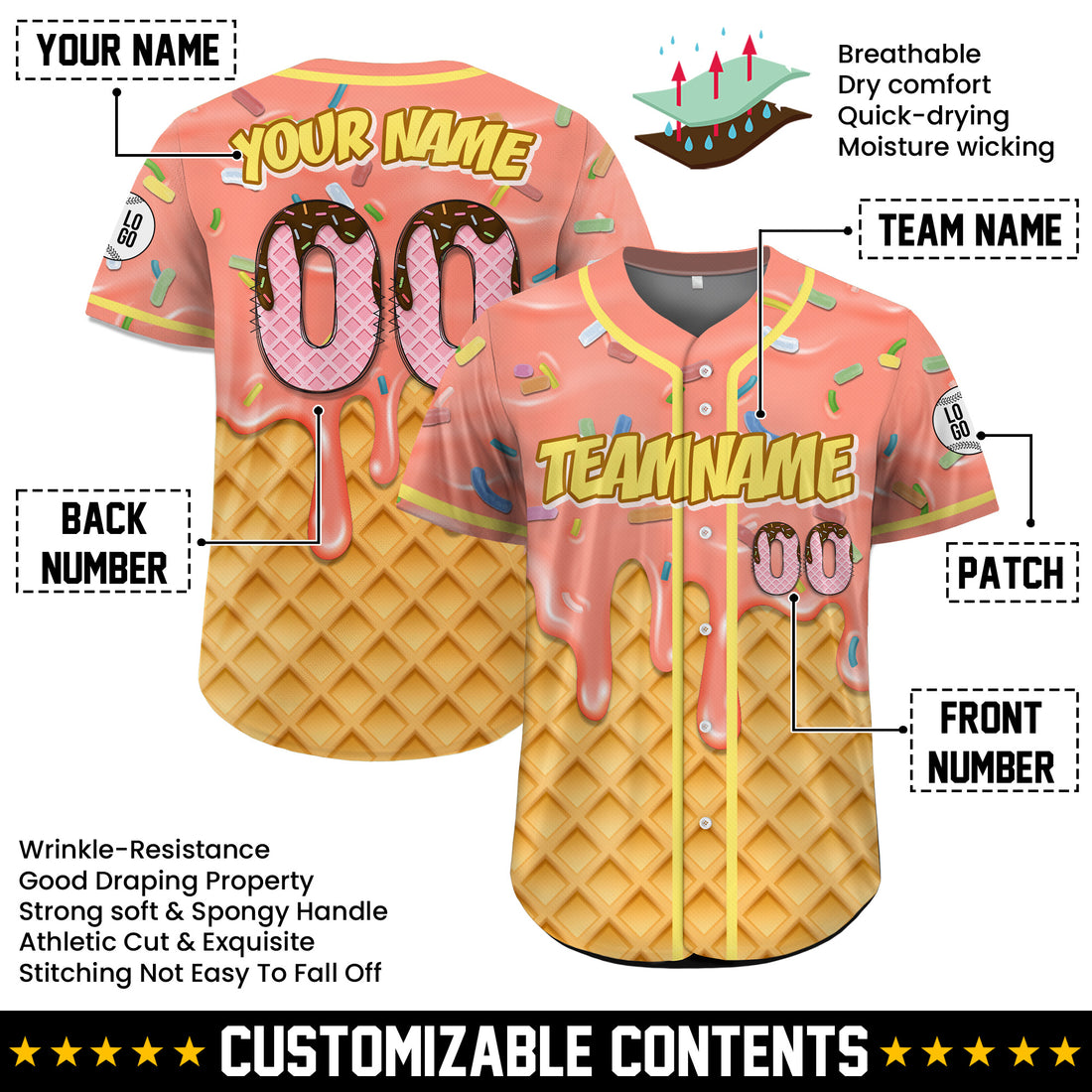 Personalized Peach Chocolate Drip Baseball Jersey