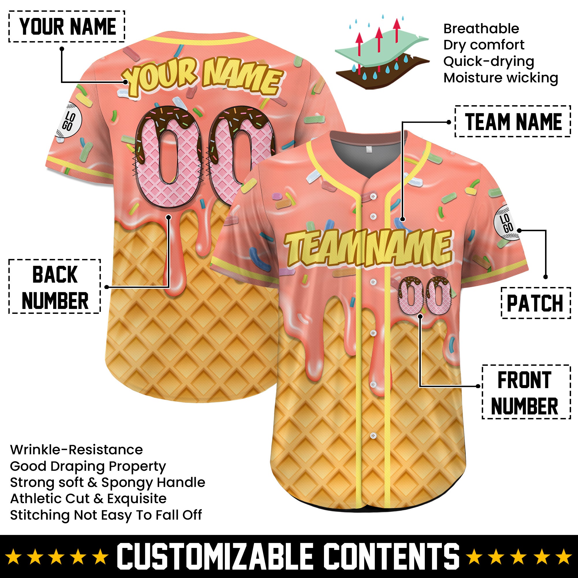 Personalized Peach Chocolate Drip Baseball Jersey