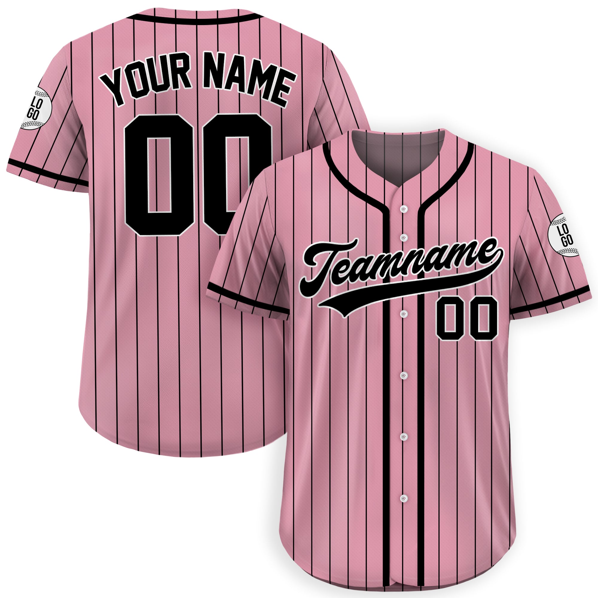 Personalized Pink and Black Pinstripe Baseball Jersey