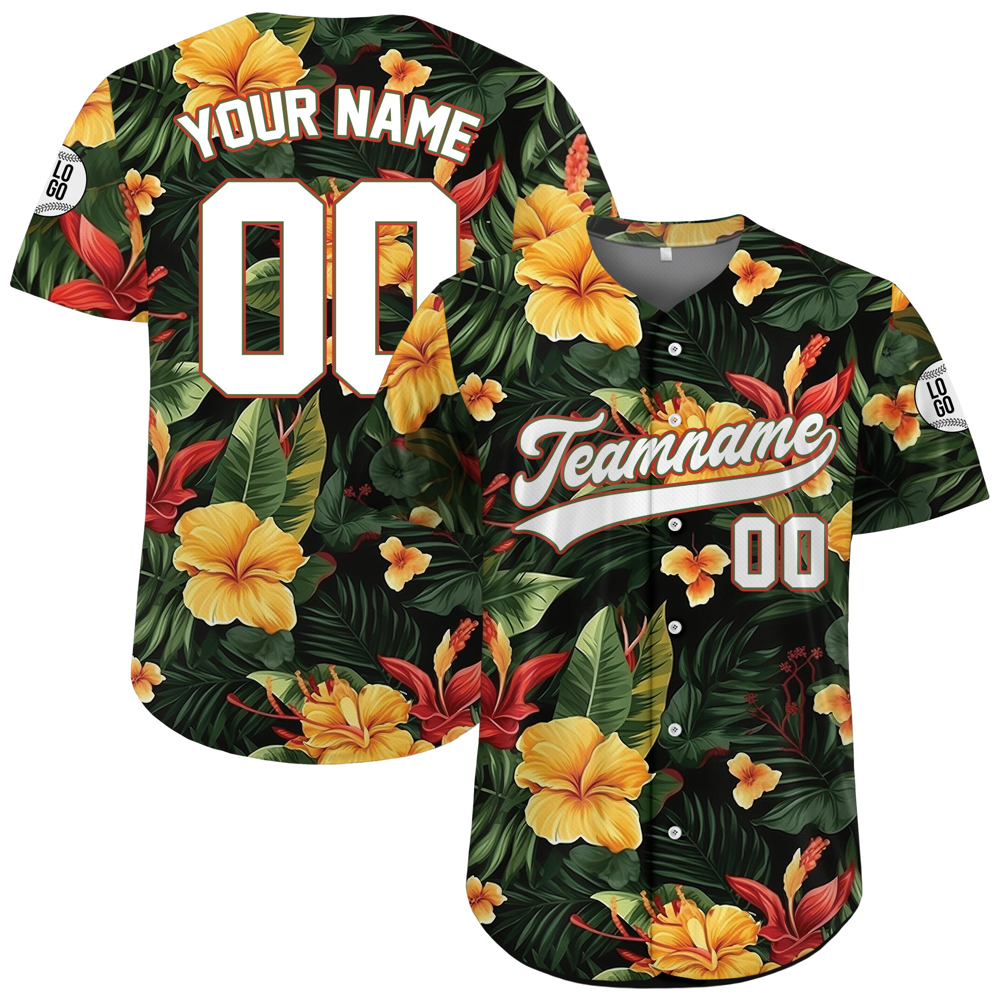 Personalized Tropical Hibiscus Hawaiian Baseball Jersey