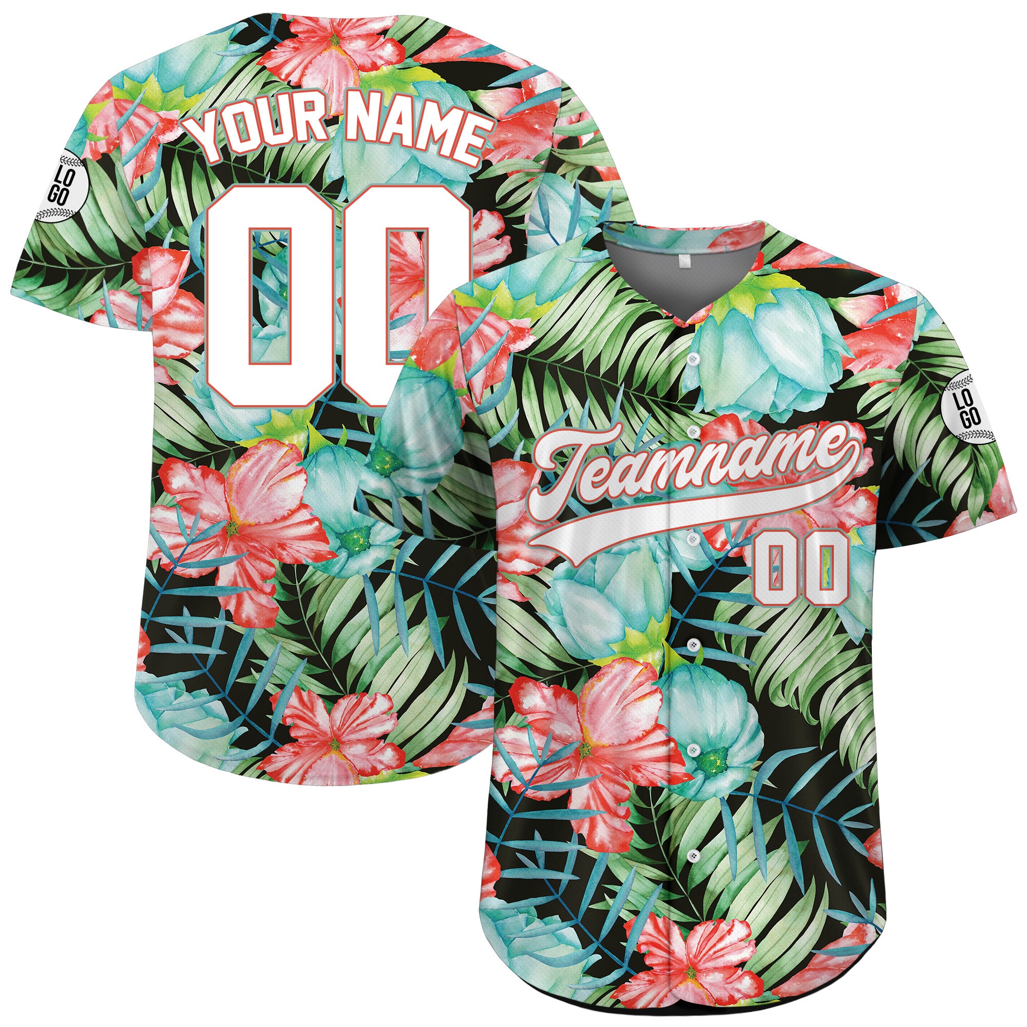 Personalized Tropical Watercolor Hawaiian Baseball Jersey